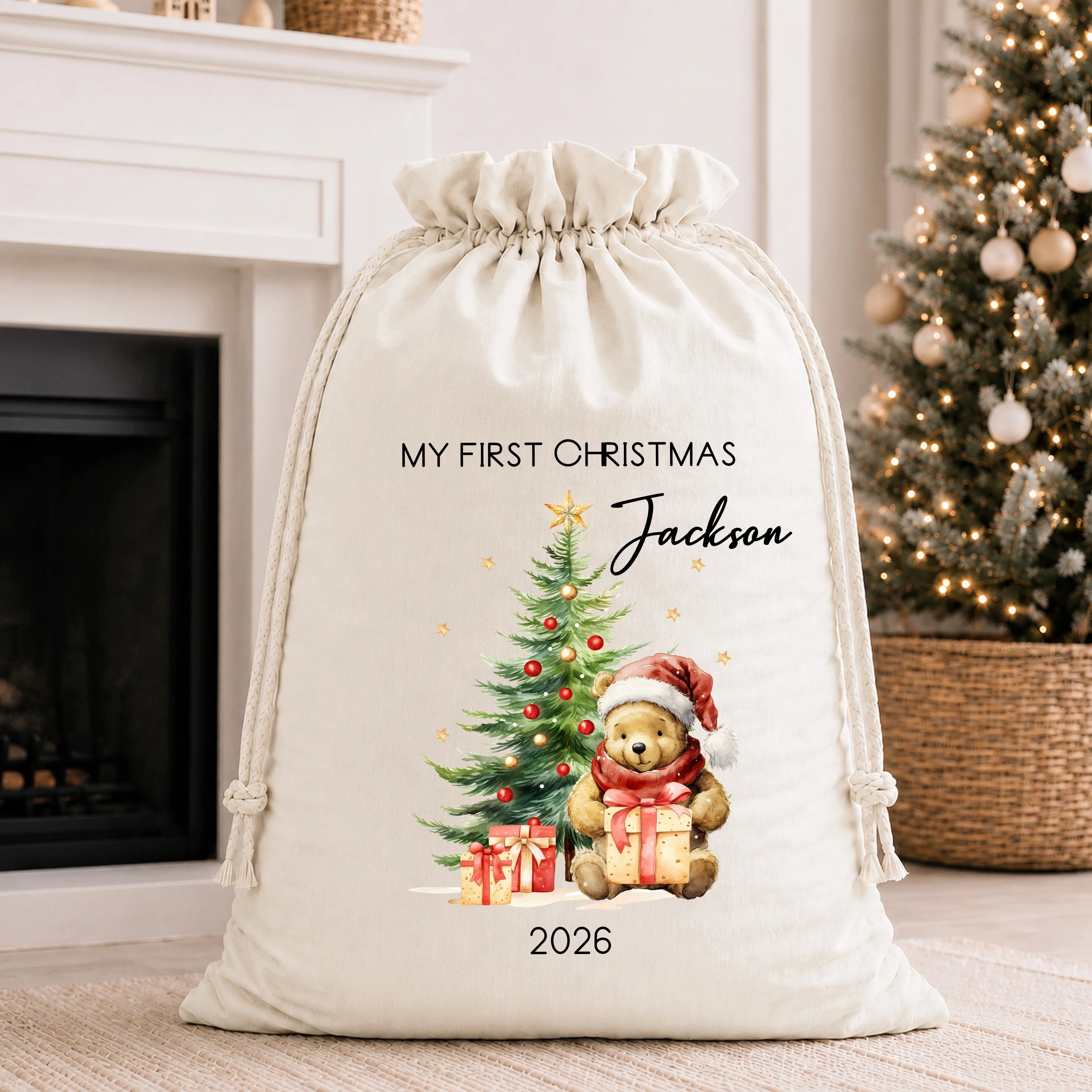 Personalised Pooh Bear My First Christmas Tree Stocking or Santa Sack - Image 4