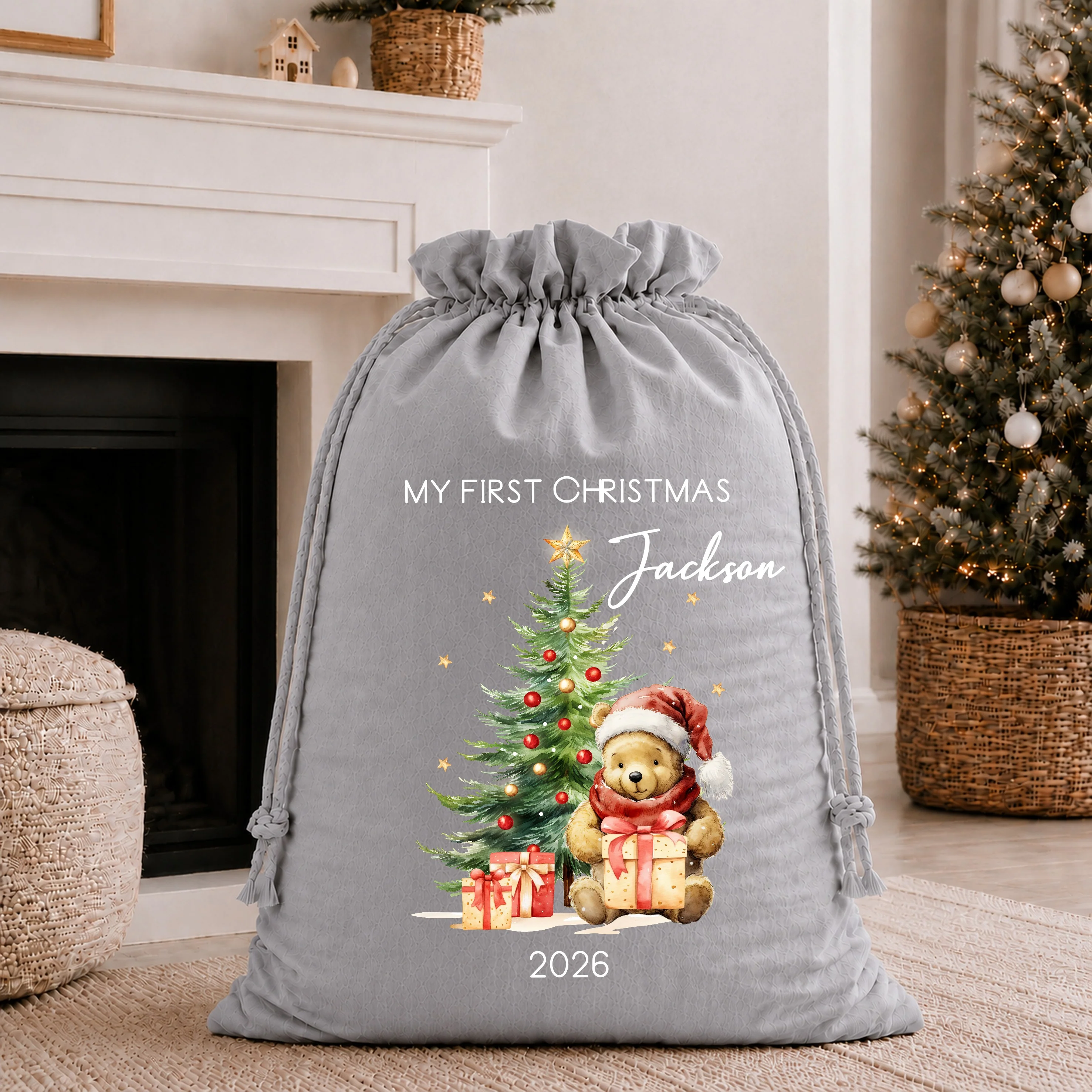 Personalised Pooh Bear My First Christmas Tree Stocking or Santa Sack - Image 5