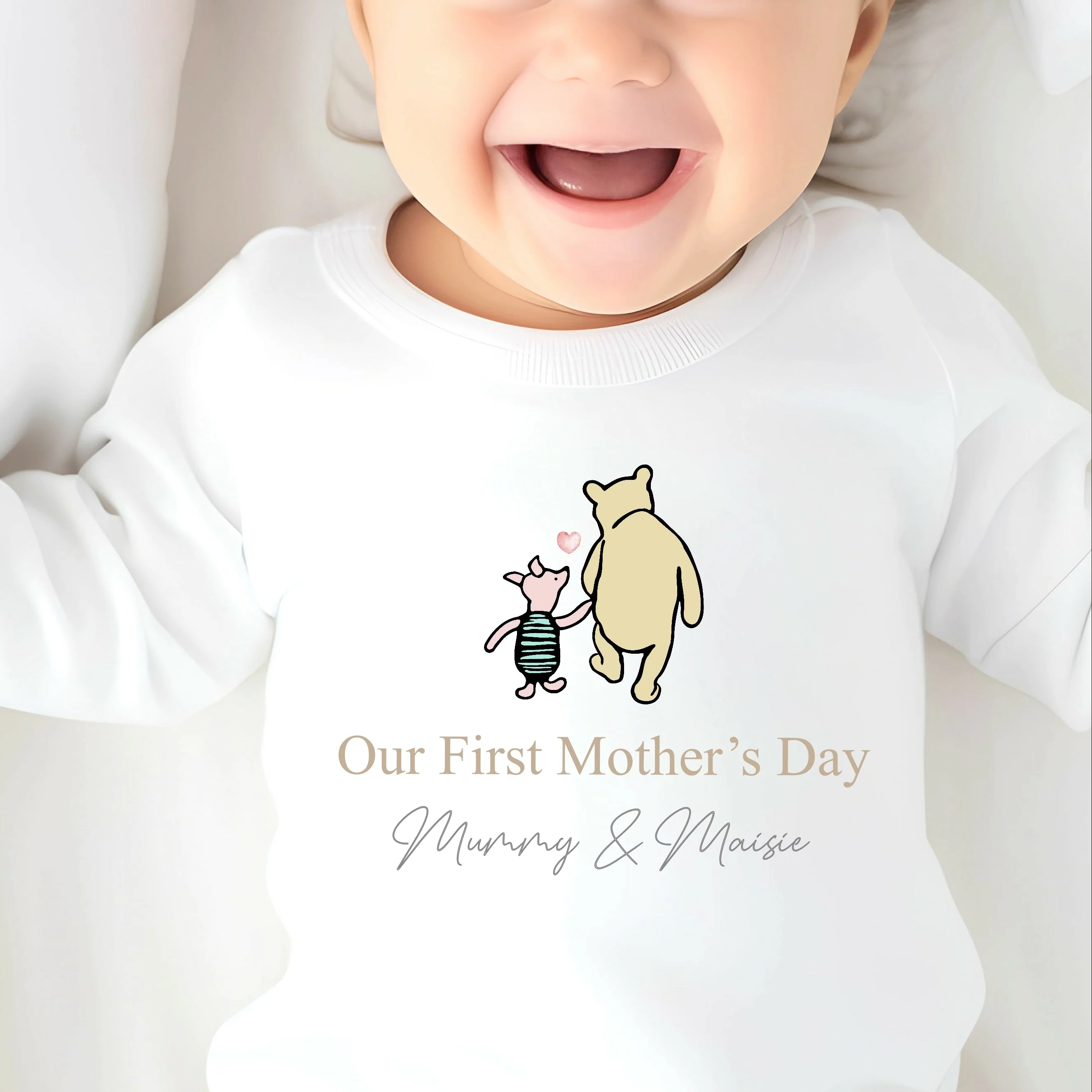 Personalised Pooh Bear Our First Mother's Day Baby Grow or Vest - Image 4