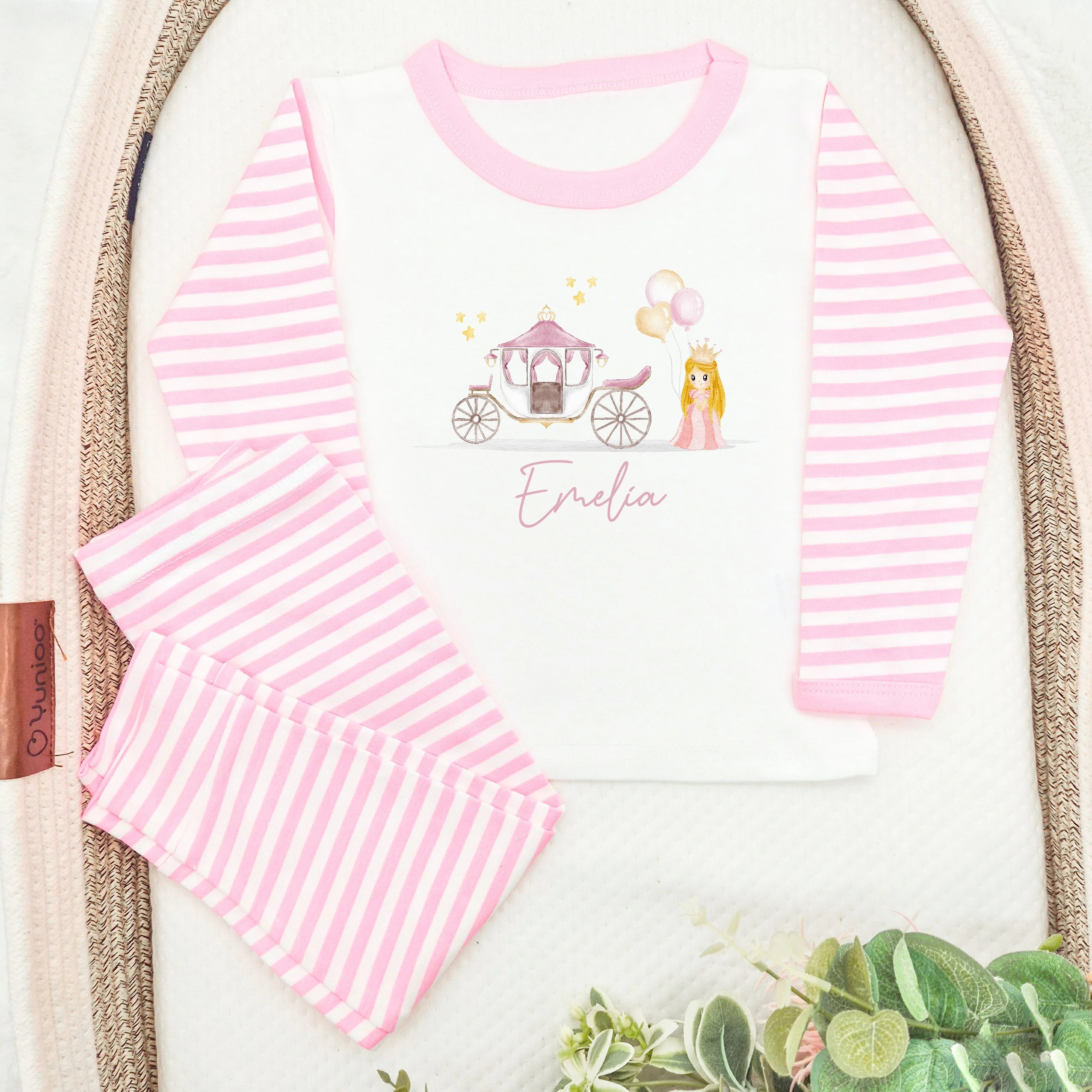 Personalised Princess Pink Stripe Pyjamas