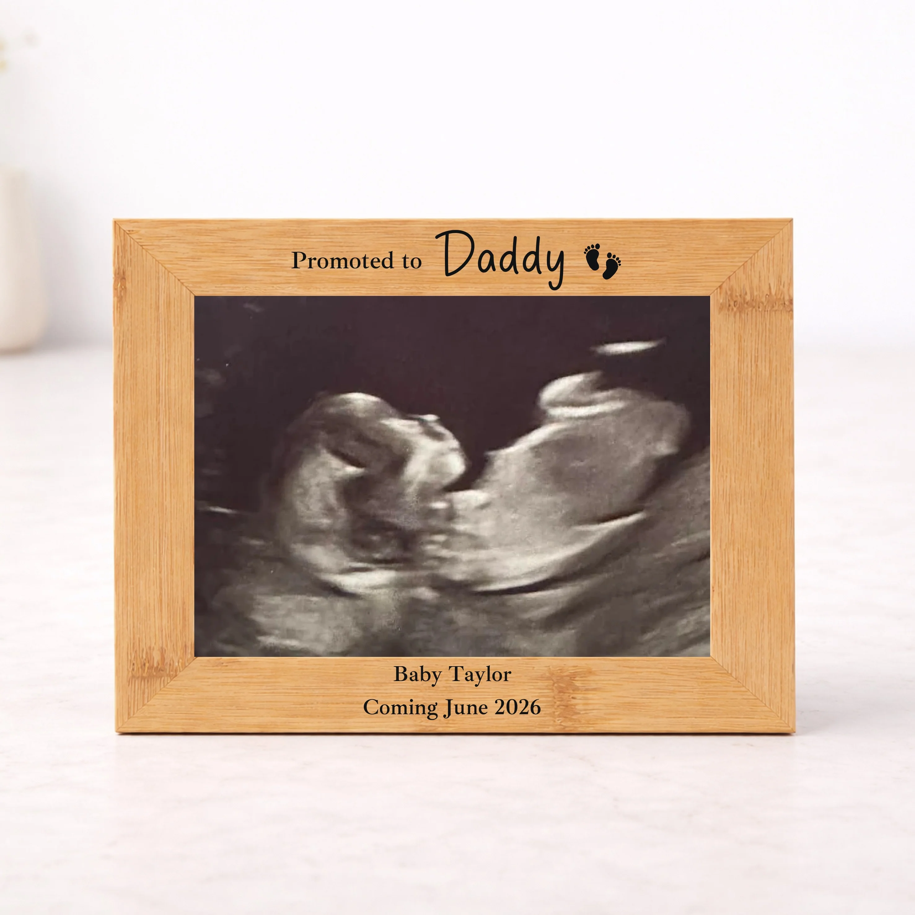 Personalised Promoted To Daddy Engraved Bamboo Photo Frame - Image 3