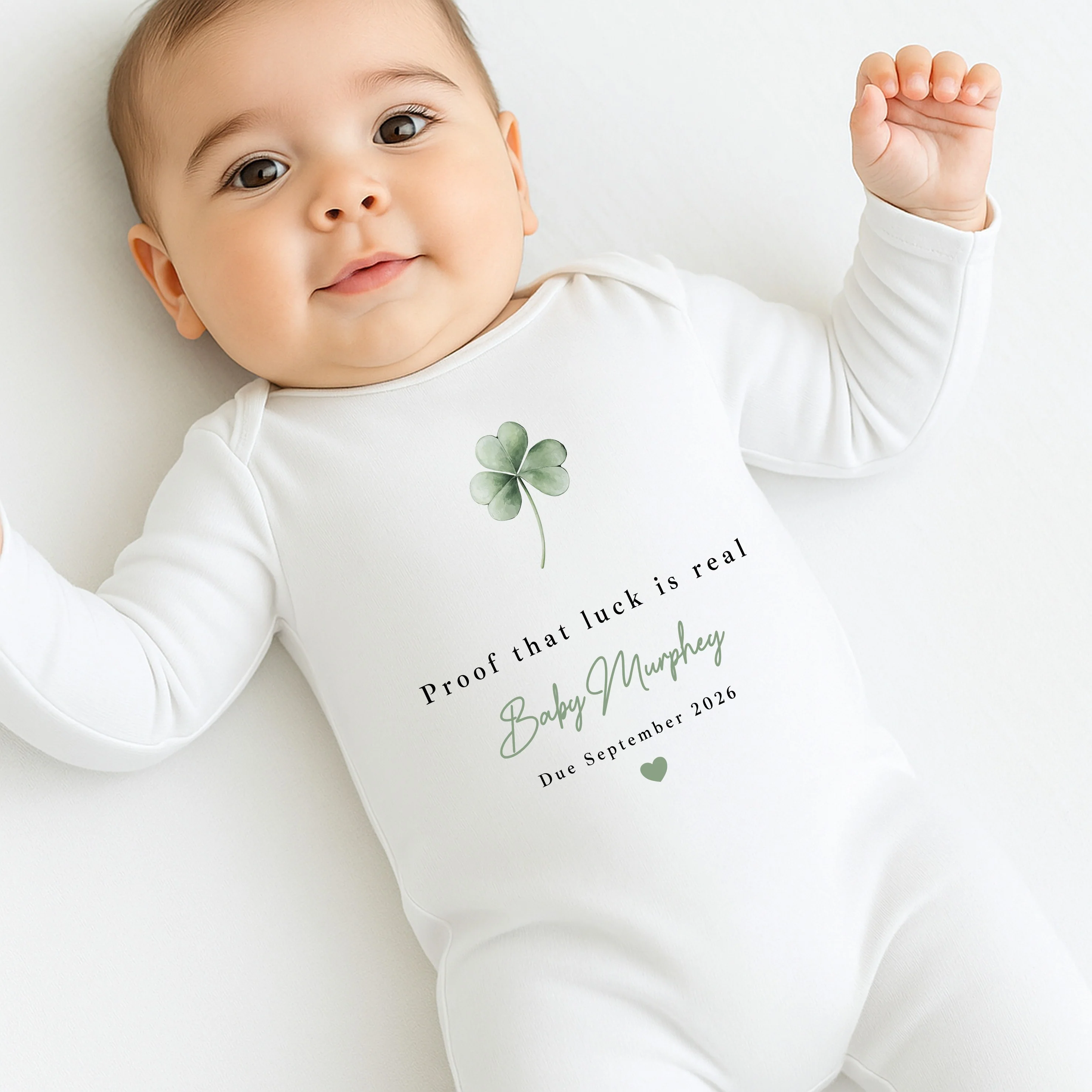 Personalised Proof Luck Is Real St Patrick's Day Baby Announcement Vest - Image 4