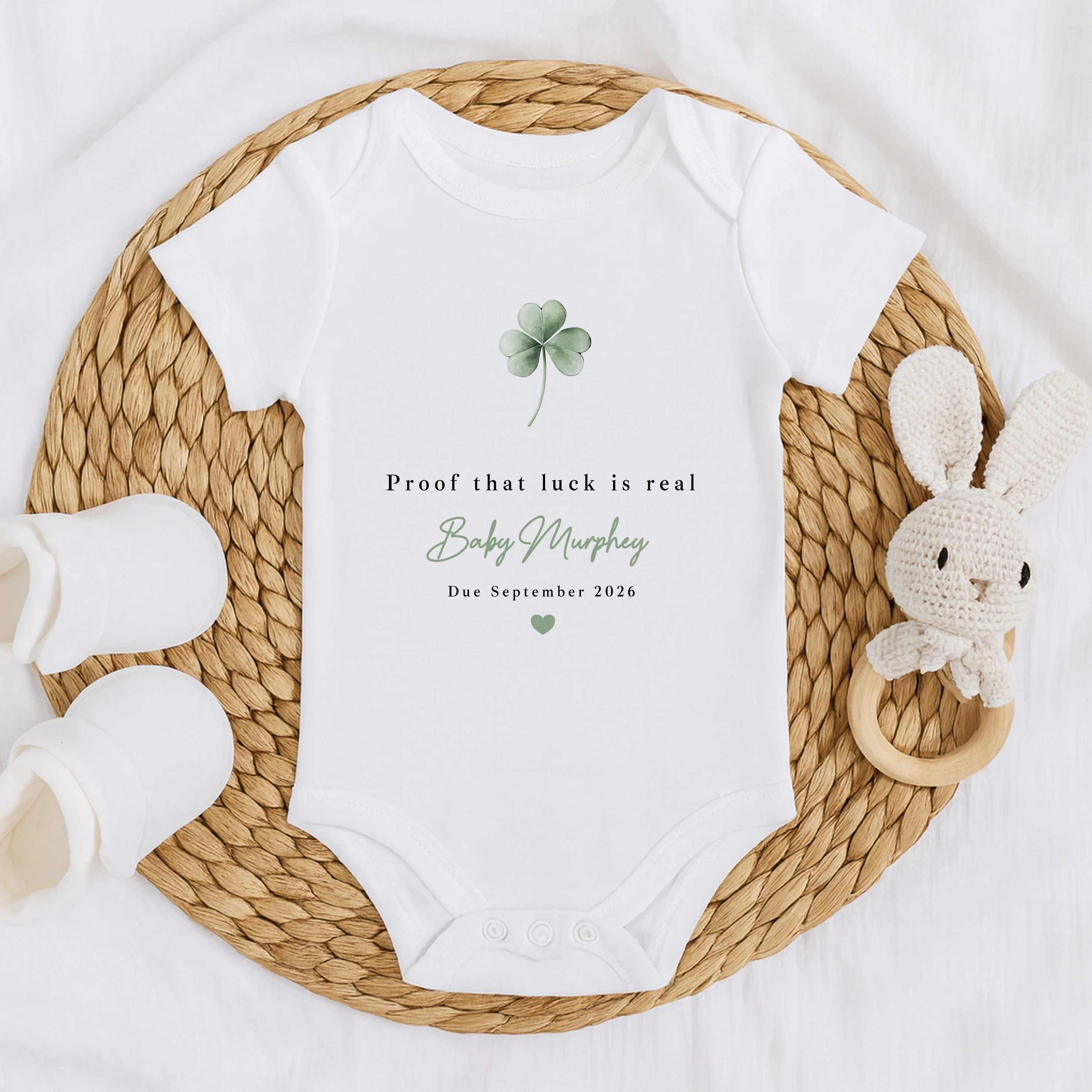 Personalised Proof Luck Is Real St Patrick's Day Baby Announcement Vest - Image 5