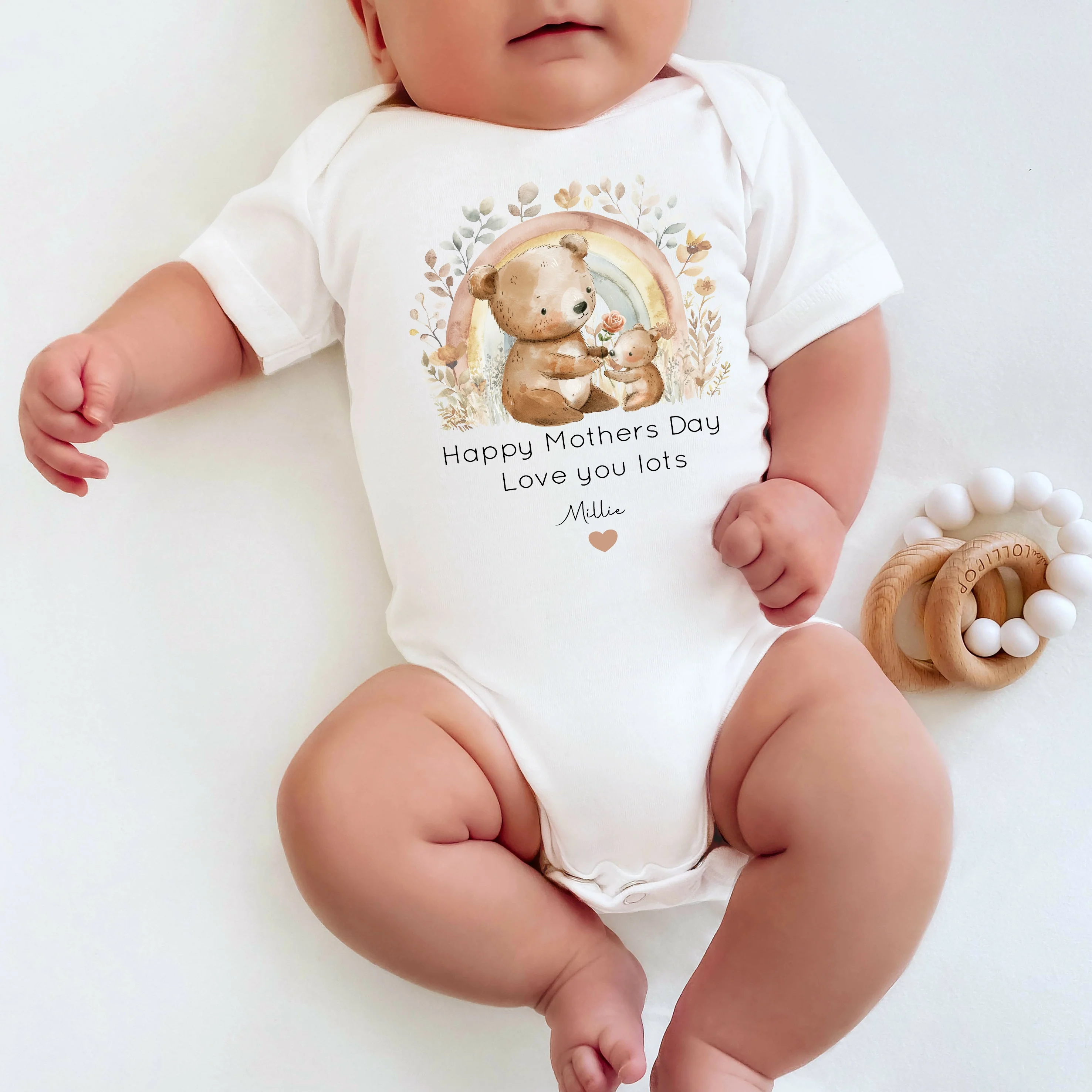 Personalised Rainbow Bear Happy Mother's Day Baby Grow, Vest or Bib - Image 2