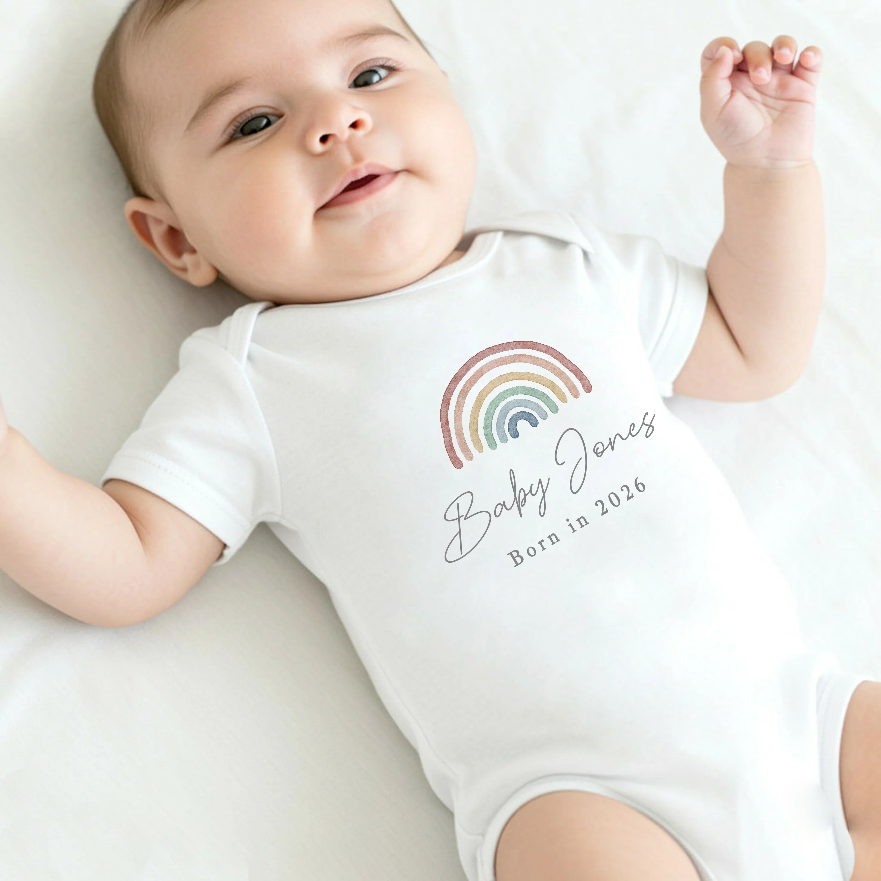 Personalised Rainbow Born in 2026 Baby Grow, Vest or Bib - Image 3