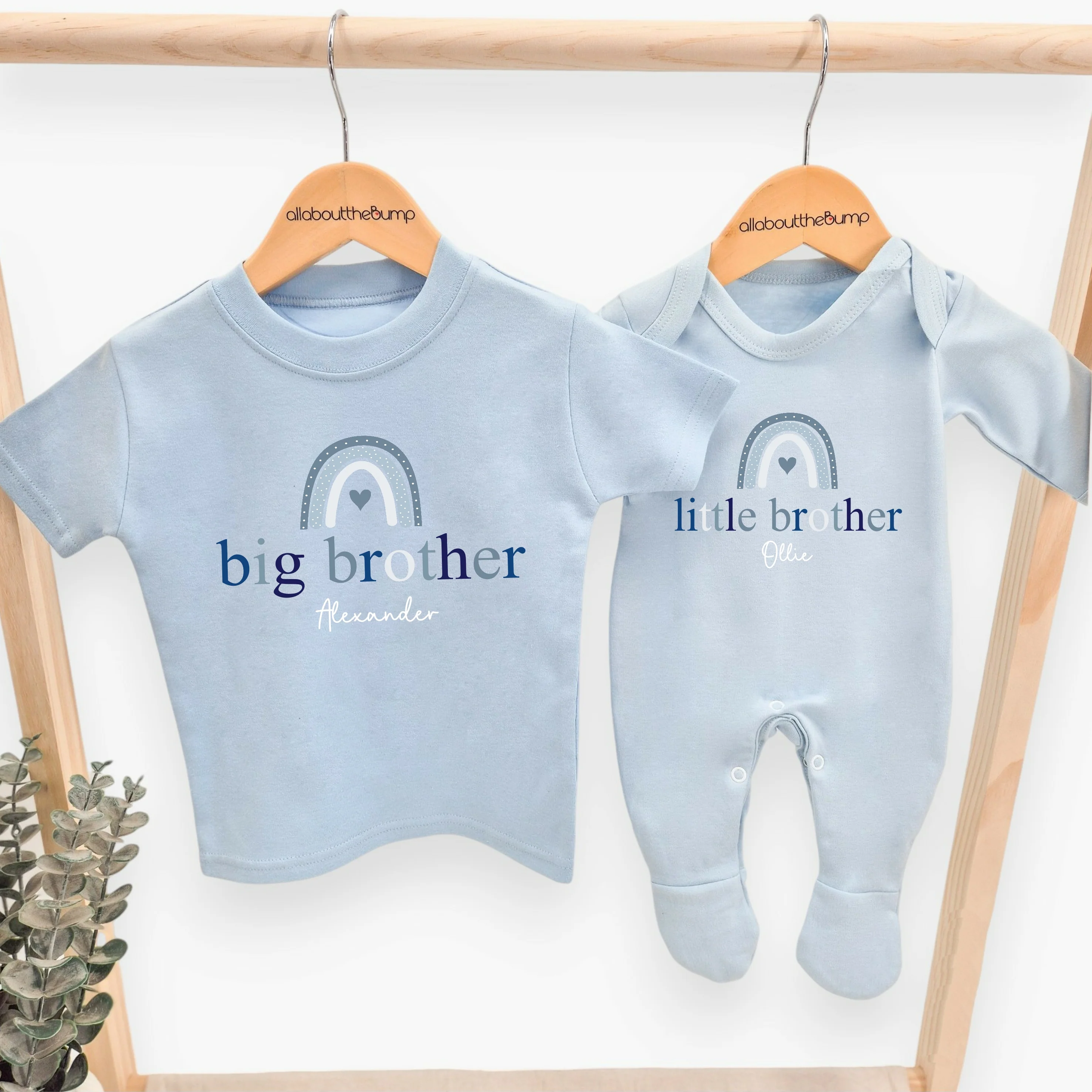 Personalised Rainbow Sibling Matching Blue Babygrow/T-shirt - Image 2