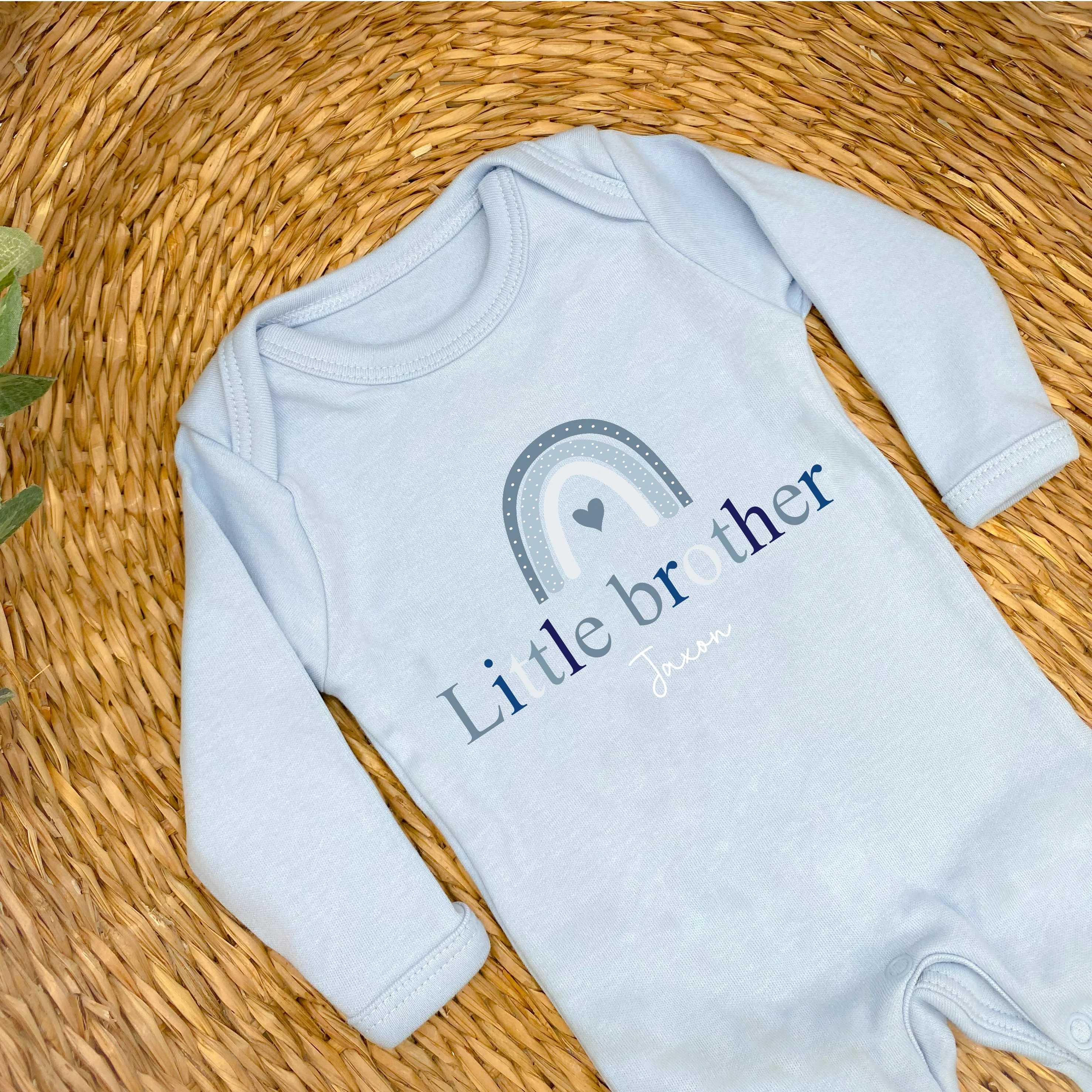 Personalised Rainbow Sibling Matching Blue Babygrow/T-shirt - Image 4