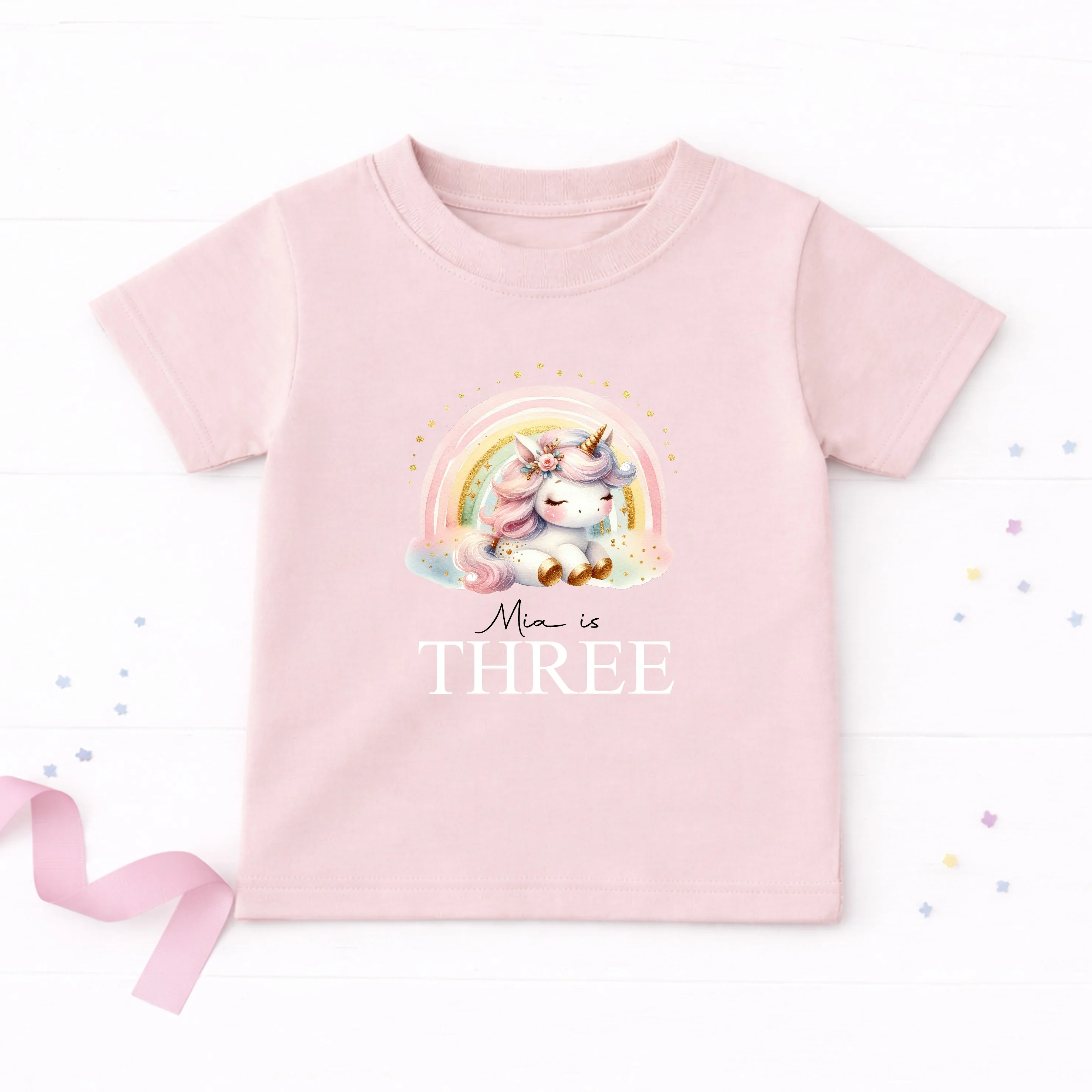 Personalised Rainbow Unicorn Any Age Birthday T-shirt - Image 3