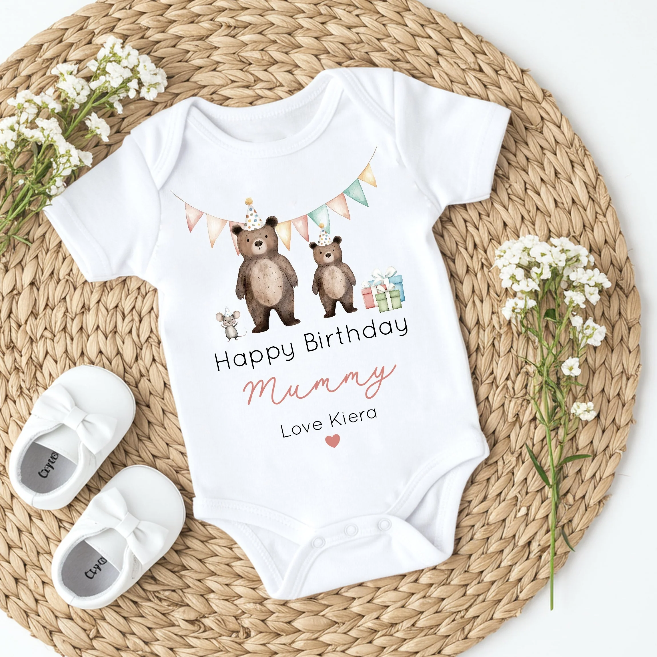 Personalised Red Bears Happy Birthday Mummy Baby Grow or Vest - Image 5