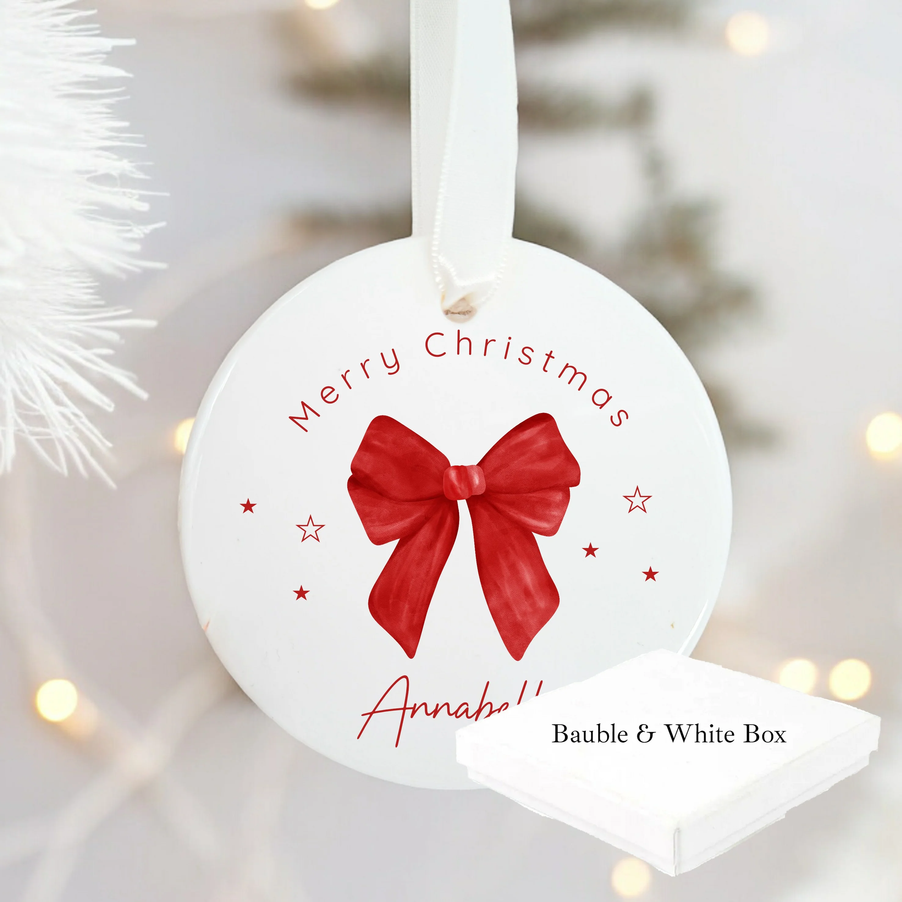 Personalised Red Bow Christmas Bauble - Image 4
