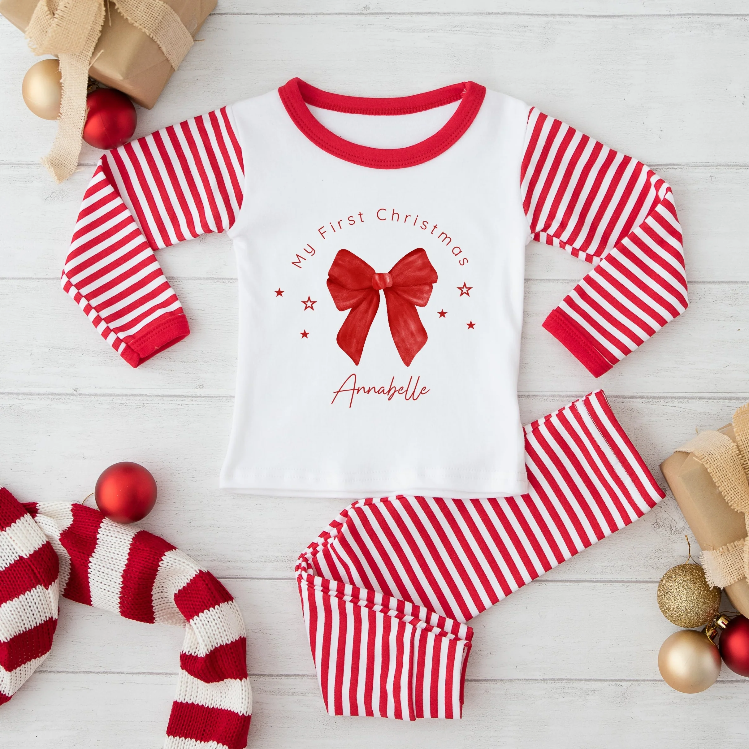 Personalised Red Bow Christmas Pyjamas - Image 3