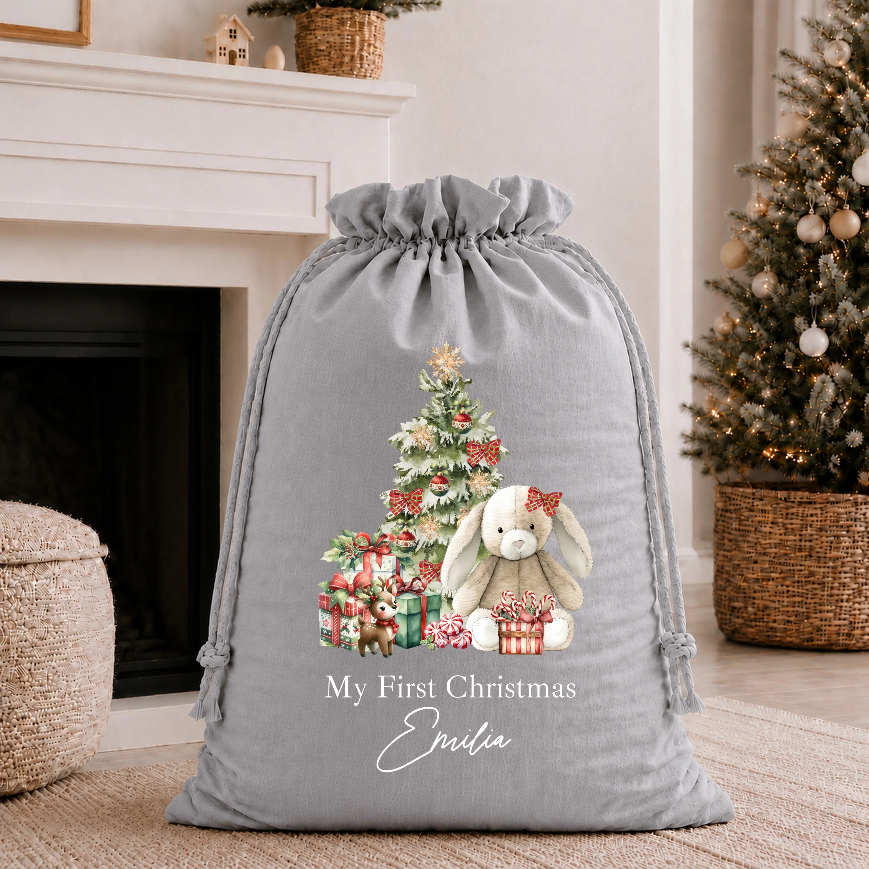 Personalised Red Bunny My First Christmas Stocking or Santa Sack - Image 5