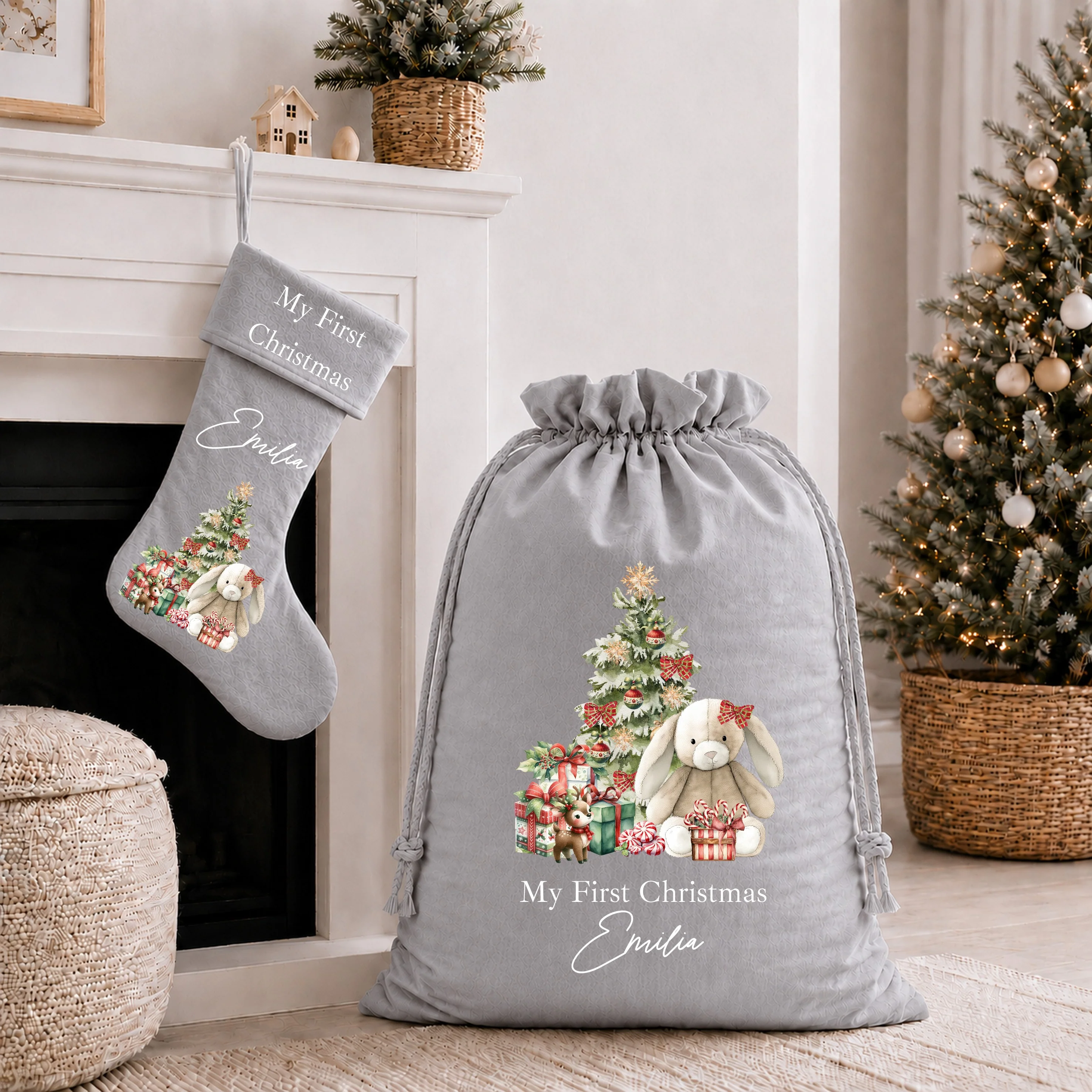 Personalised Red Bunny My First Christmas Stocking or Santa Sack - Image 6