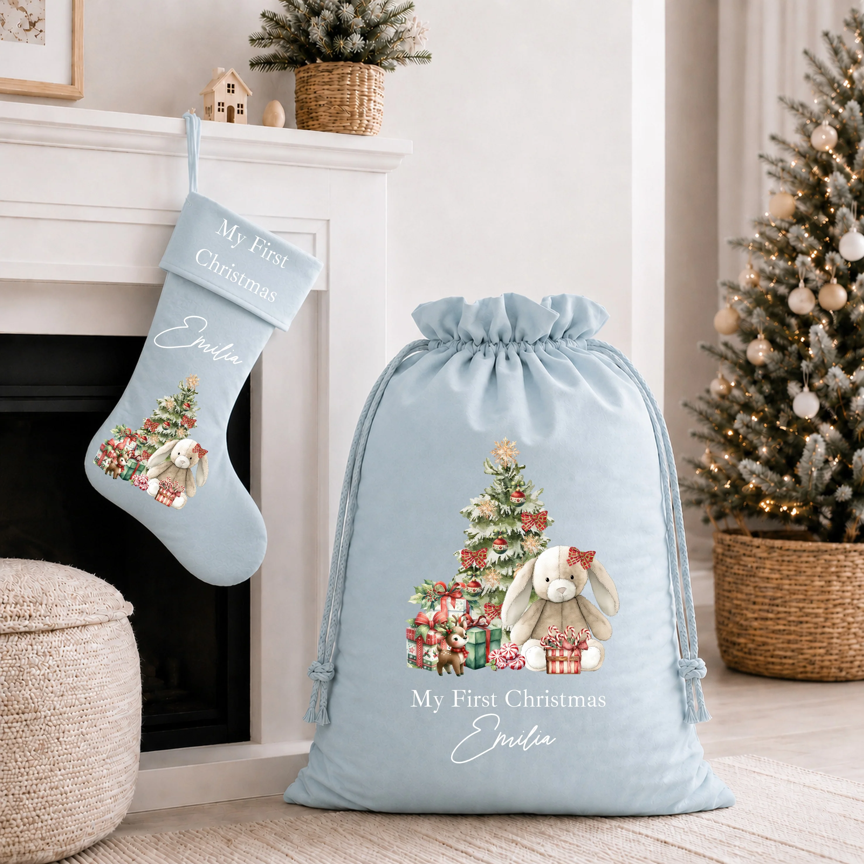 Personalised Red Bunny My First Christmas Stocking or Santa Sack - Image 8
