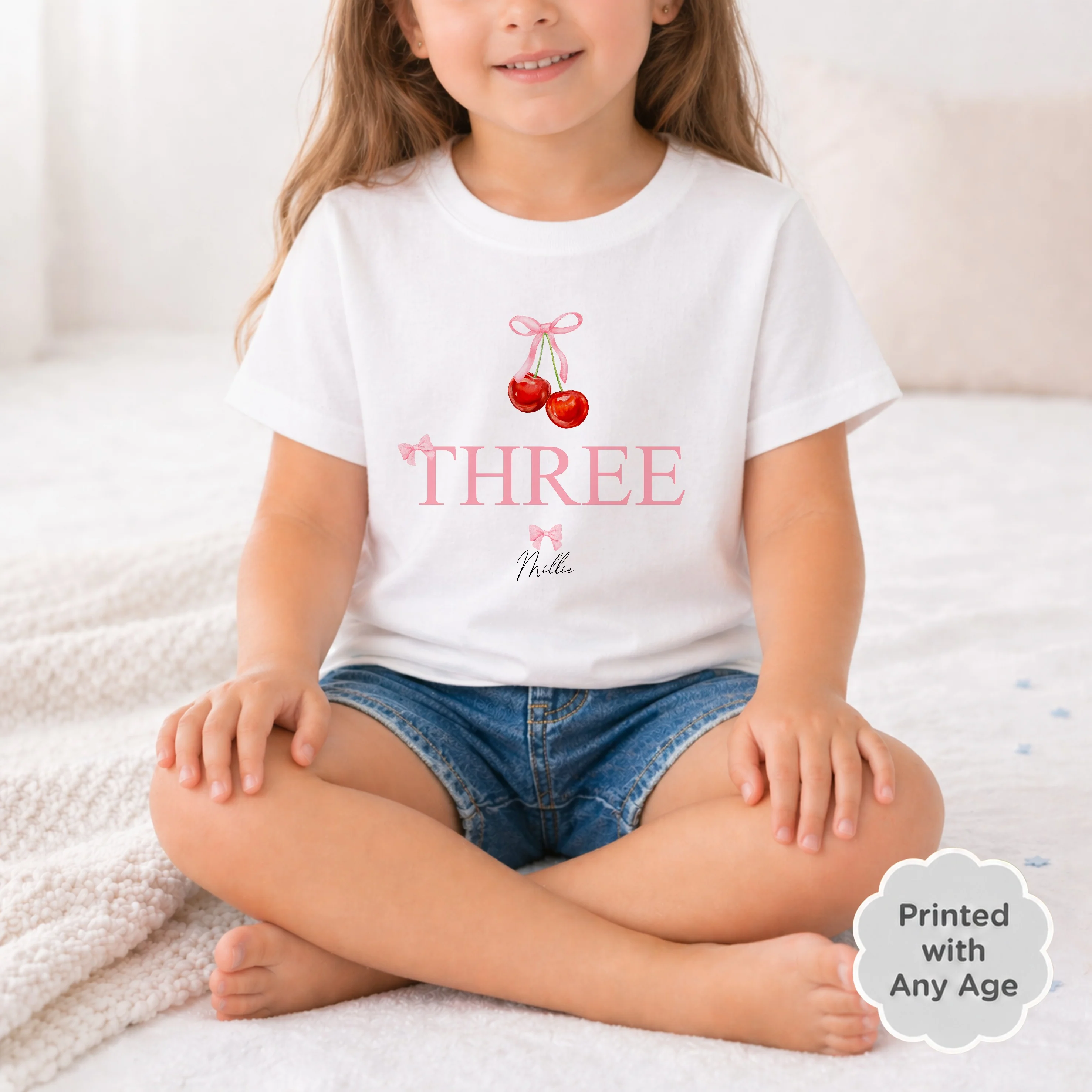 Personalised Red Cherries Any Age Birthday T-shirt