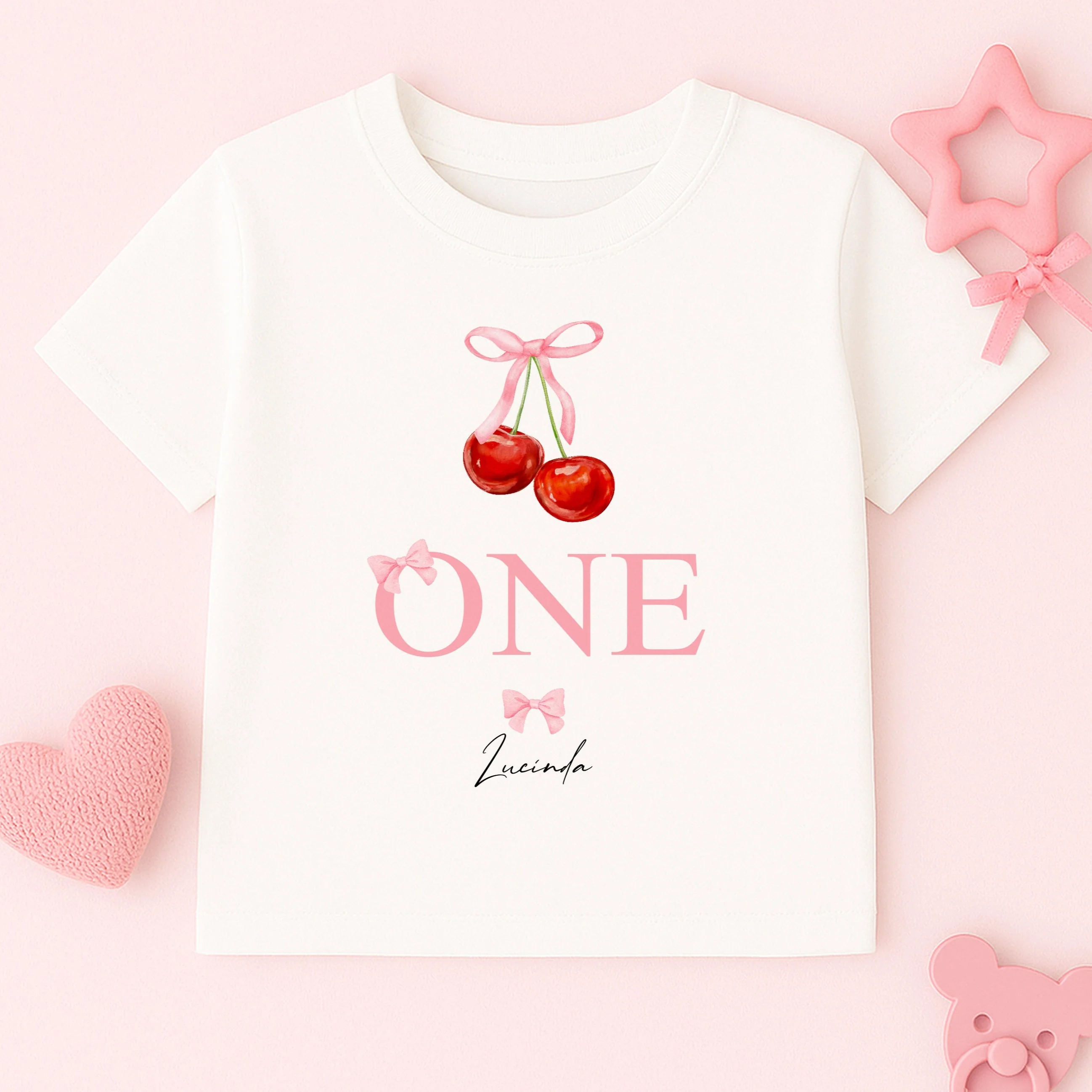 Personalised Red Cherries Any Age Birthday T-shirt - Image 3