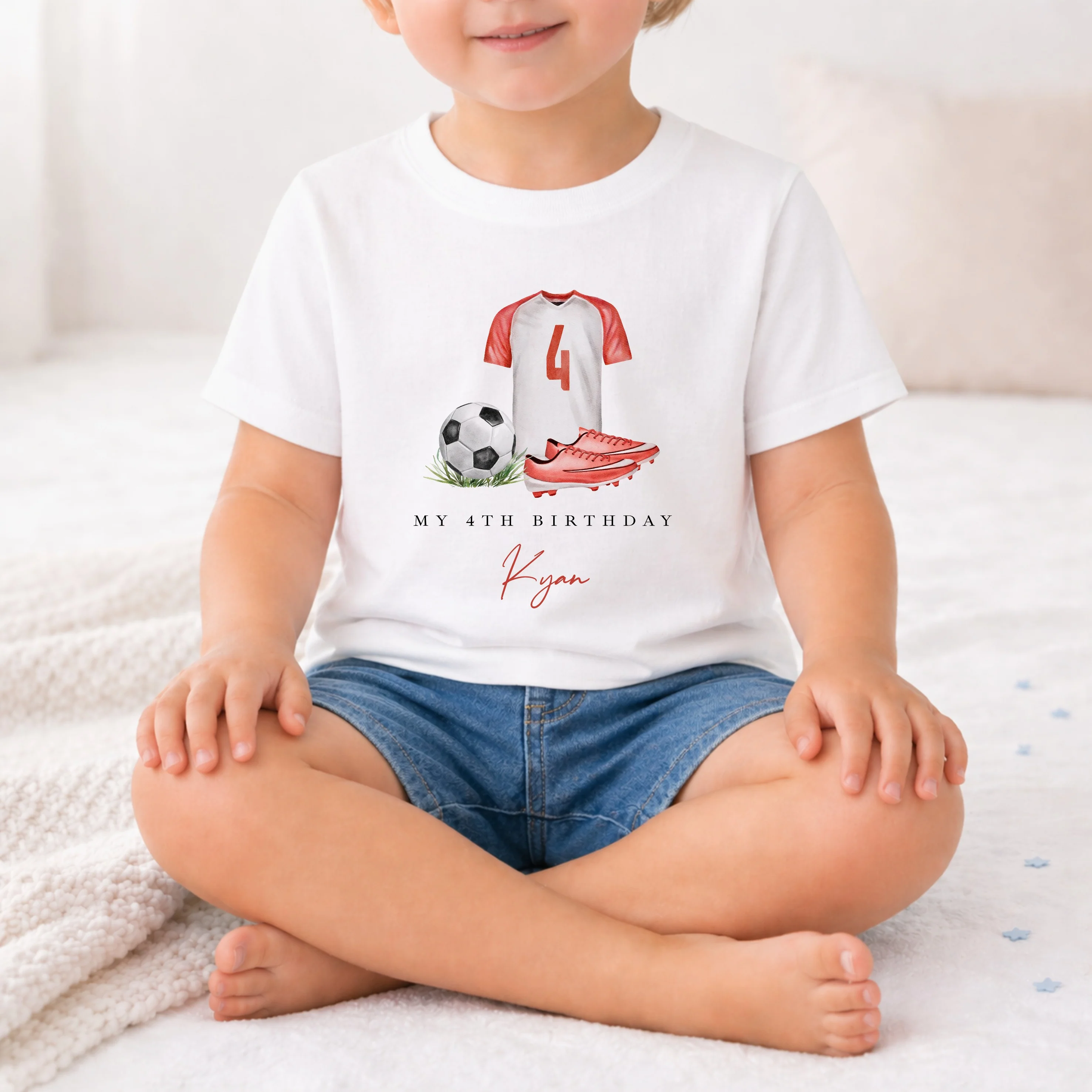 Personalised Red Football Any Age Birthday T-Shirt - Image 3
