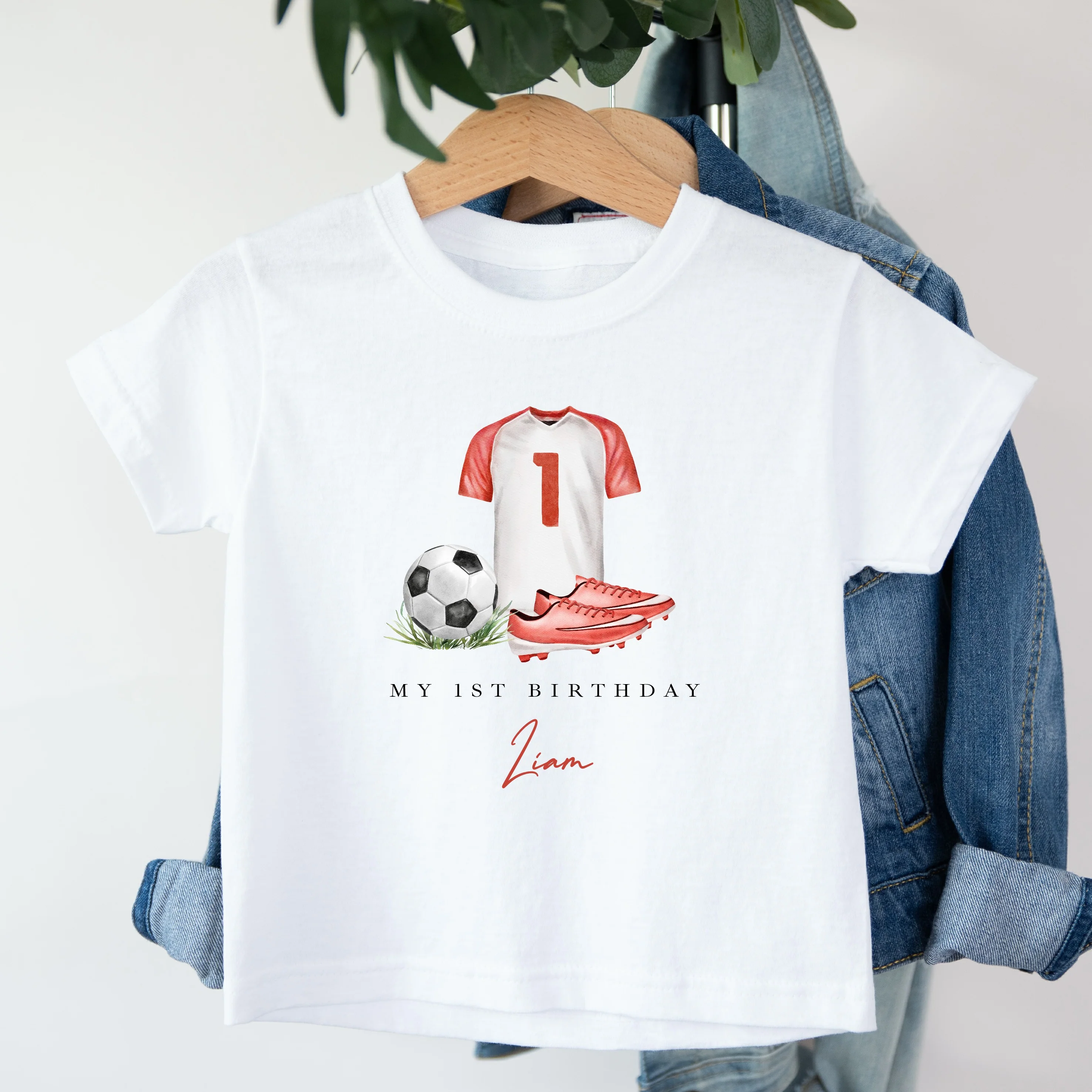 Personalised Red Football First Birthday T-Shirt - Image 3