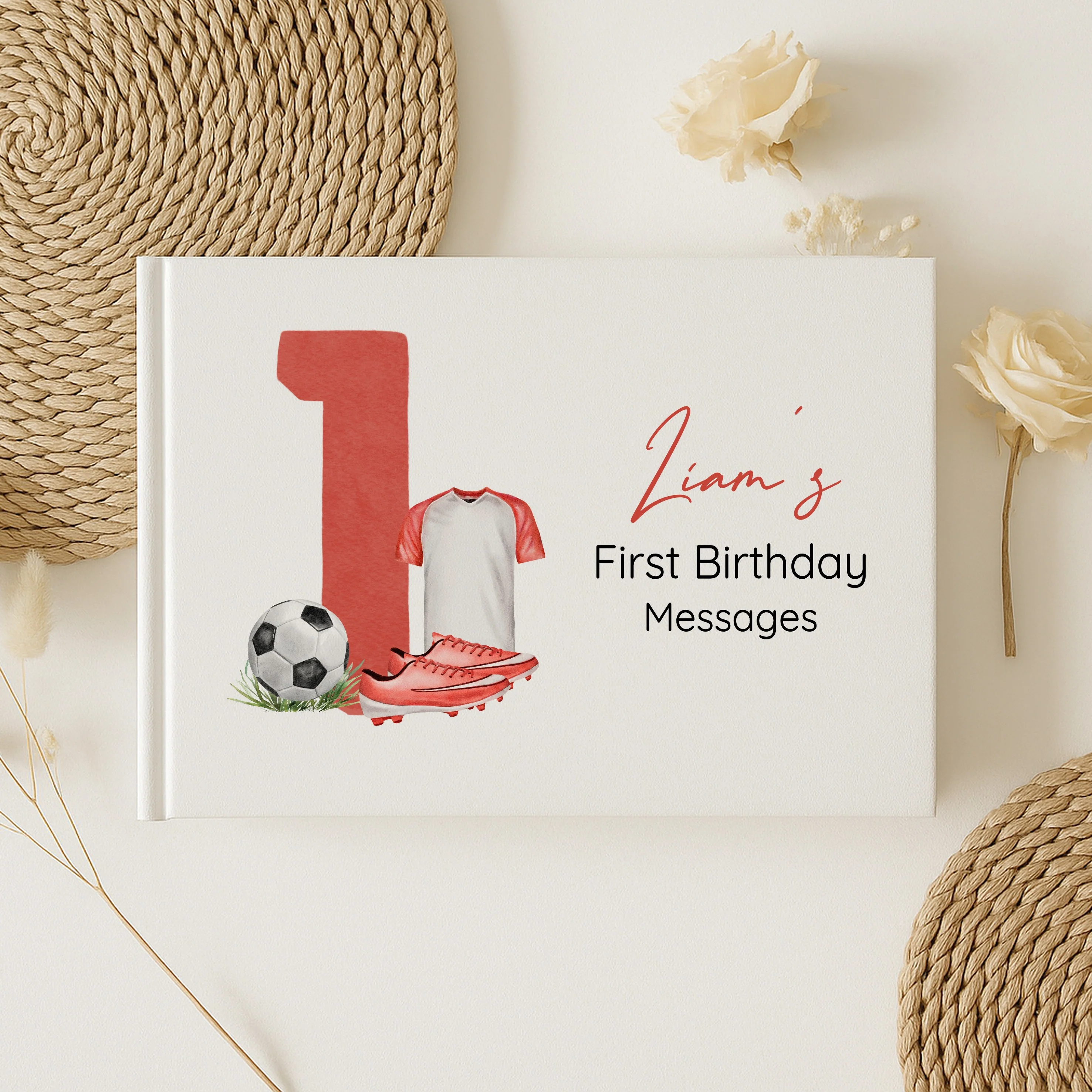 Personalised Red Football First Birthday Guest Book - Image 3