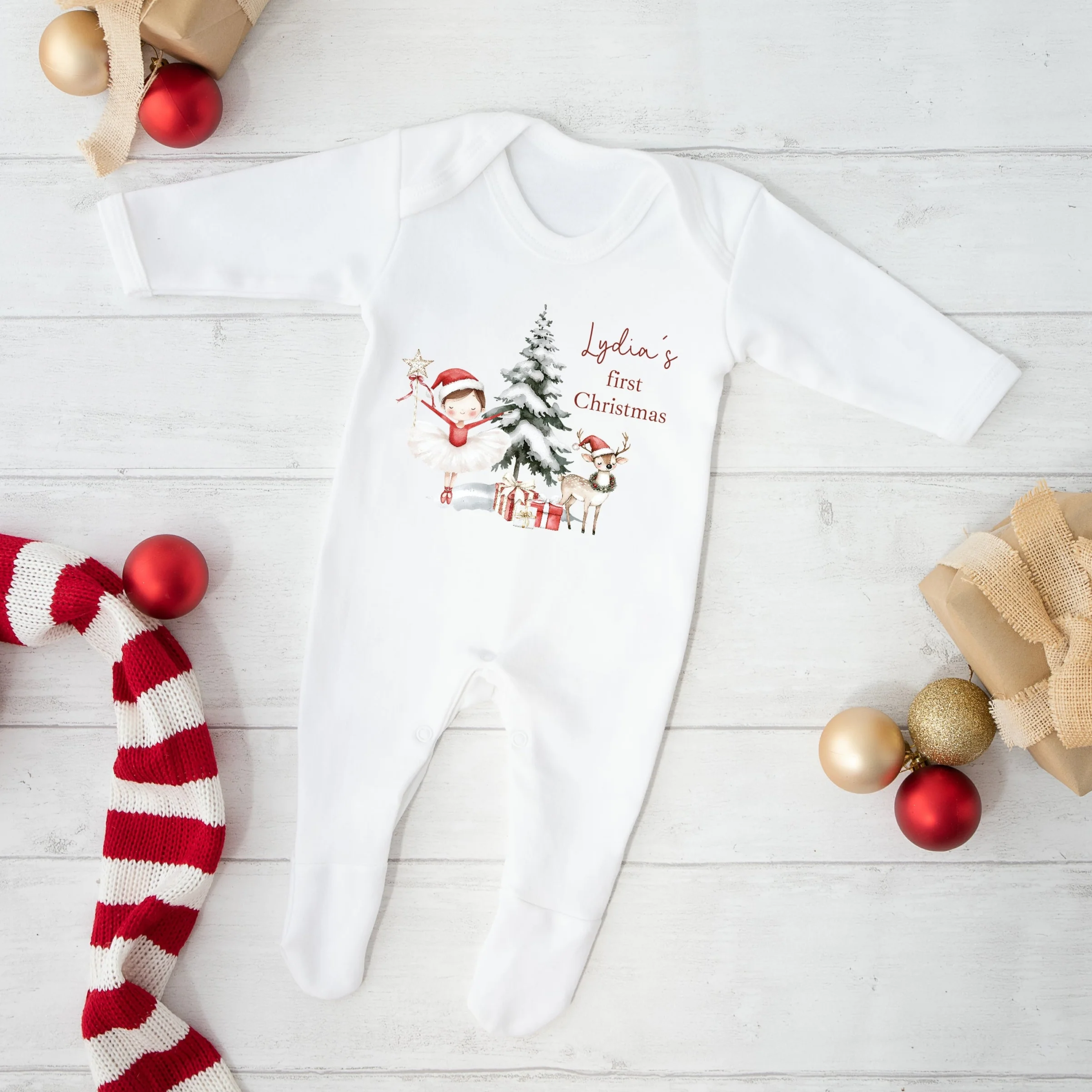Personalised Red Girl Nutrcaker First Christmas Baby Grow/Vest/Bib - Image 2