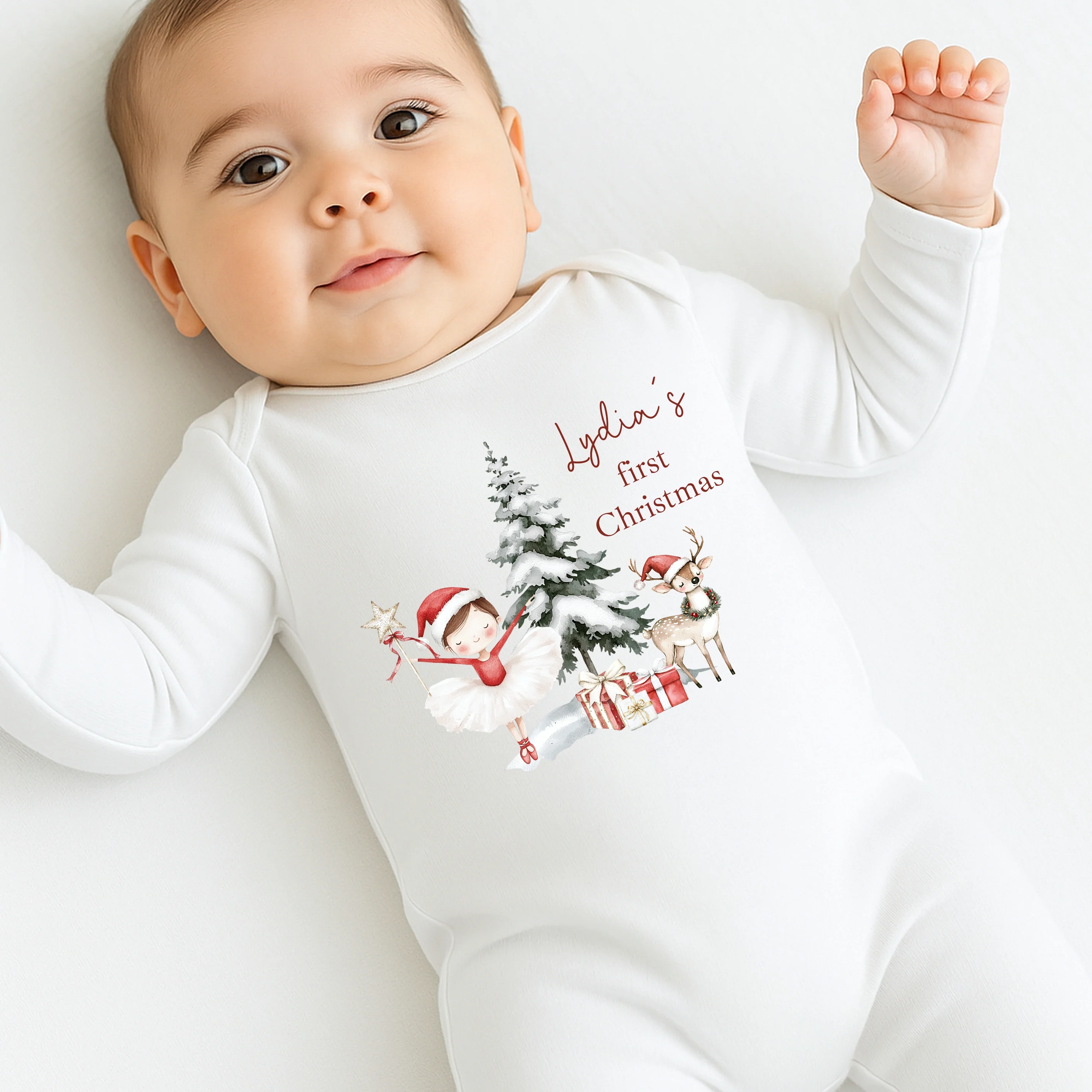 Personalised Red Girl Nutrcaker First Christmas Baby Grow/Vest/Bib - Image 3
