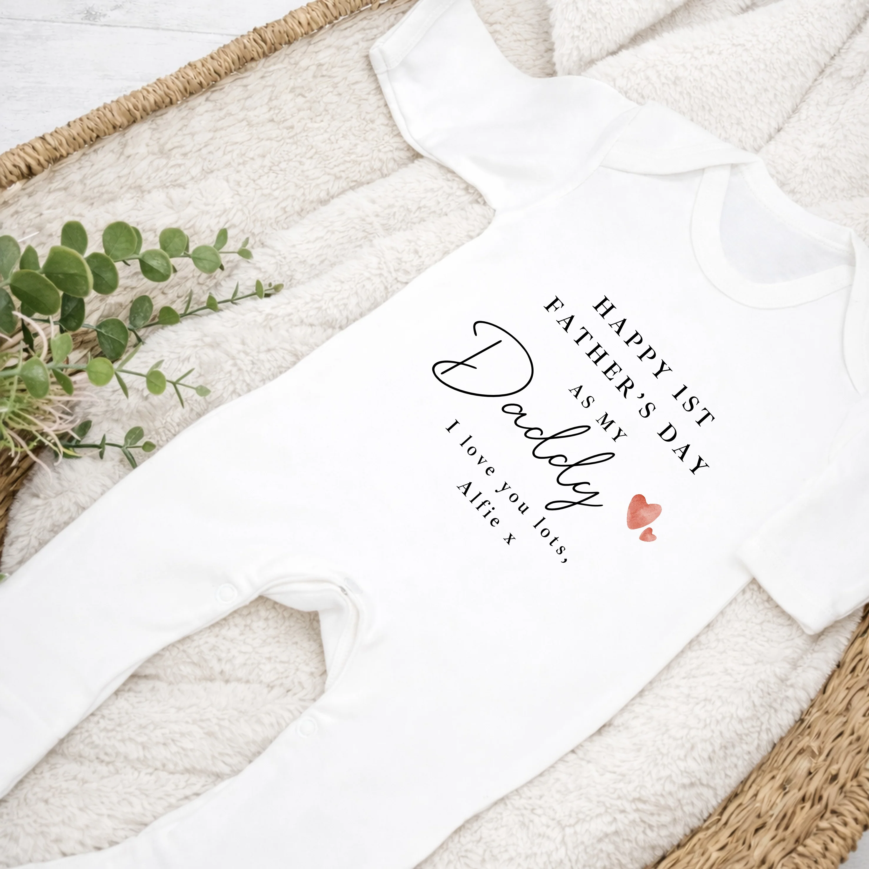 Personalised Red Hearts Our First Father's Day Baby Grow or Vest - Image 4