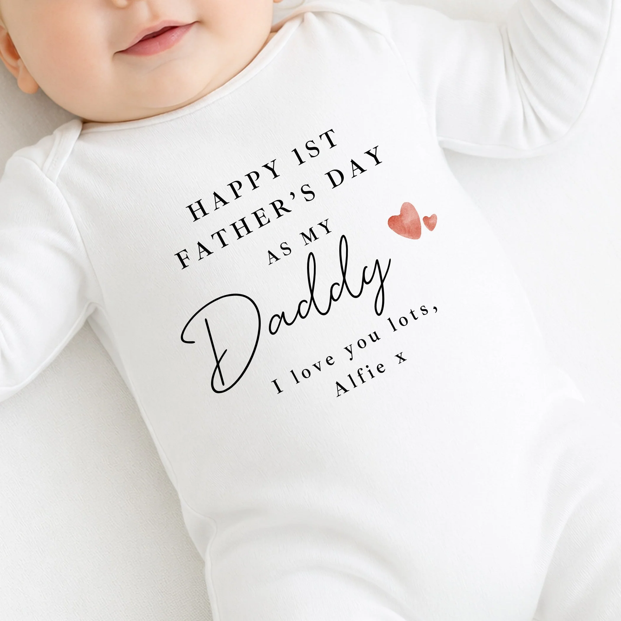 Personalised Red Hearts Our First Father's Day Baby Grow or Vest - Image 5