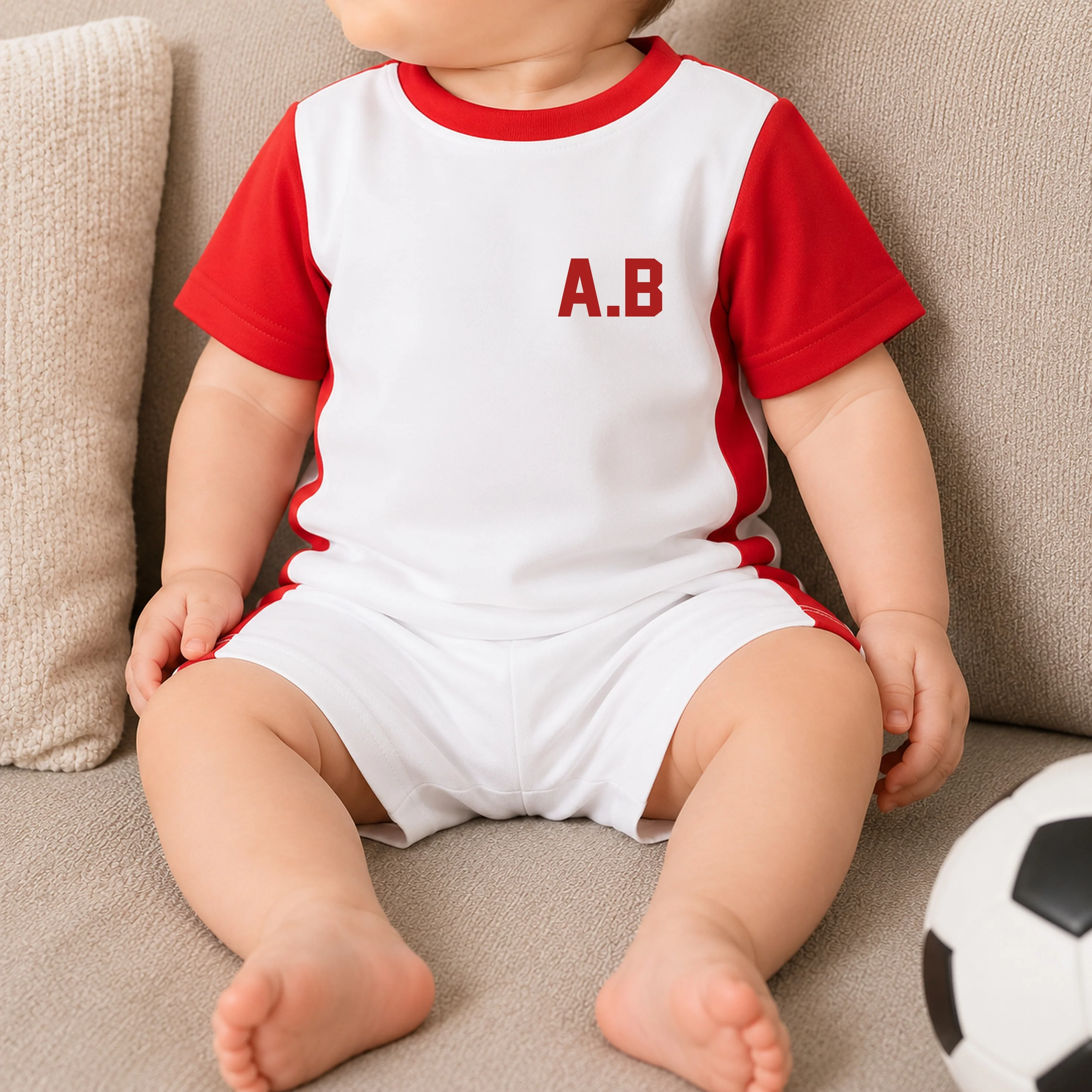 Personalised Red Initial Kids Football Short Set - Image 4
