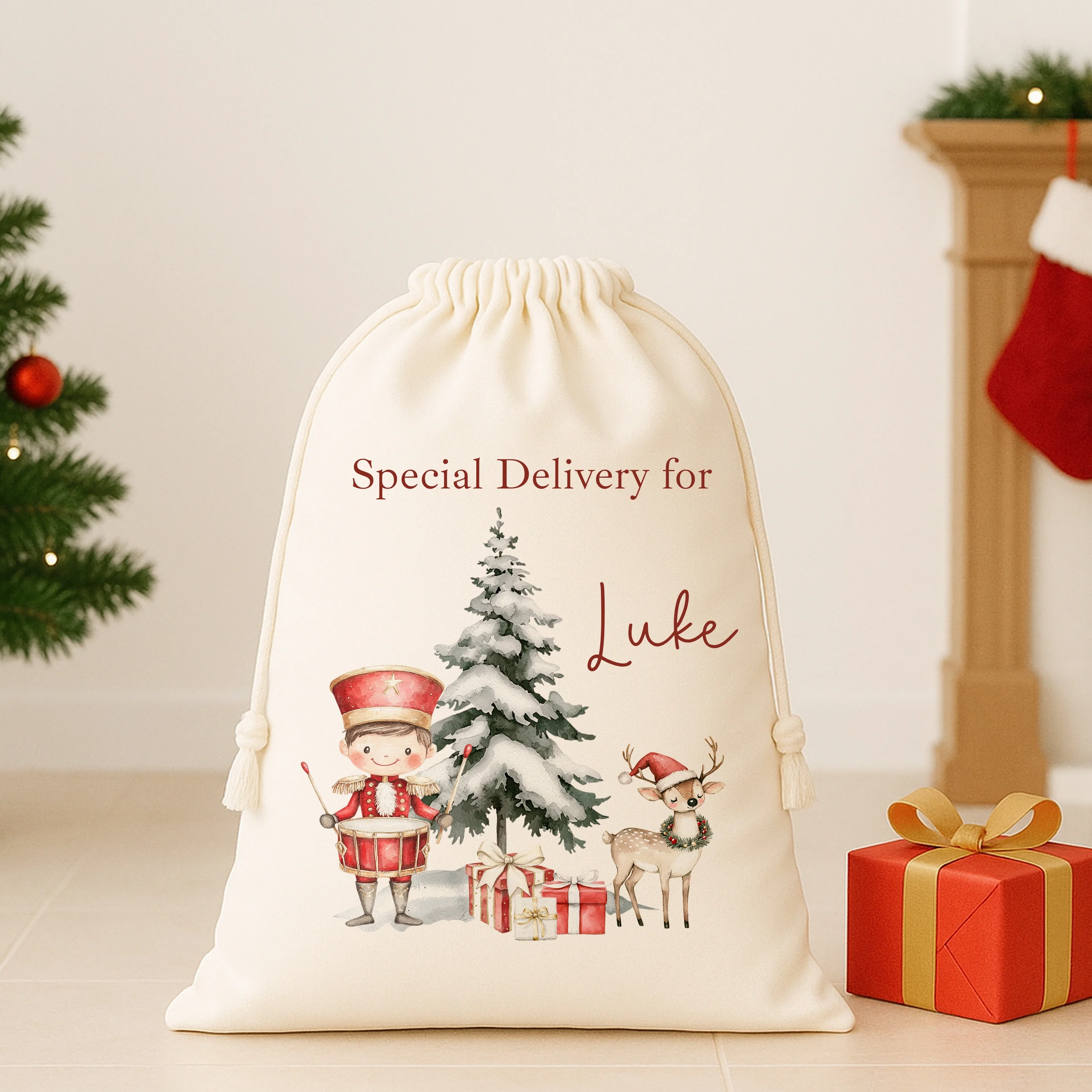 Personalised Red Nutcracker My First Christmas Canvas Santa Sack - Image 2