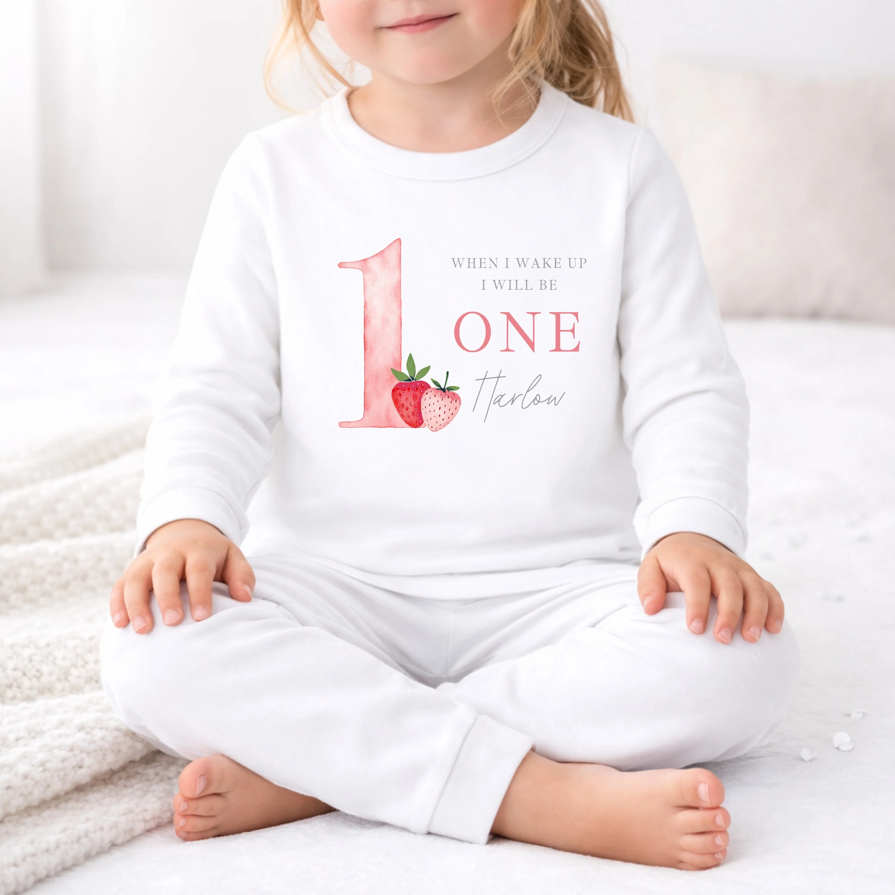 Personalised Strawberries When I Wake Up I Will Be One First Birthday Pyjamas - Image 2