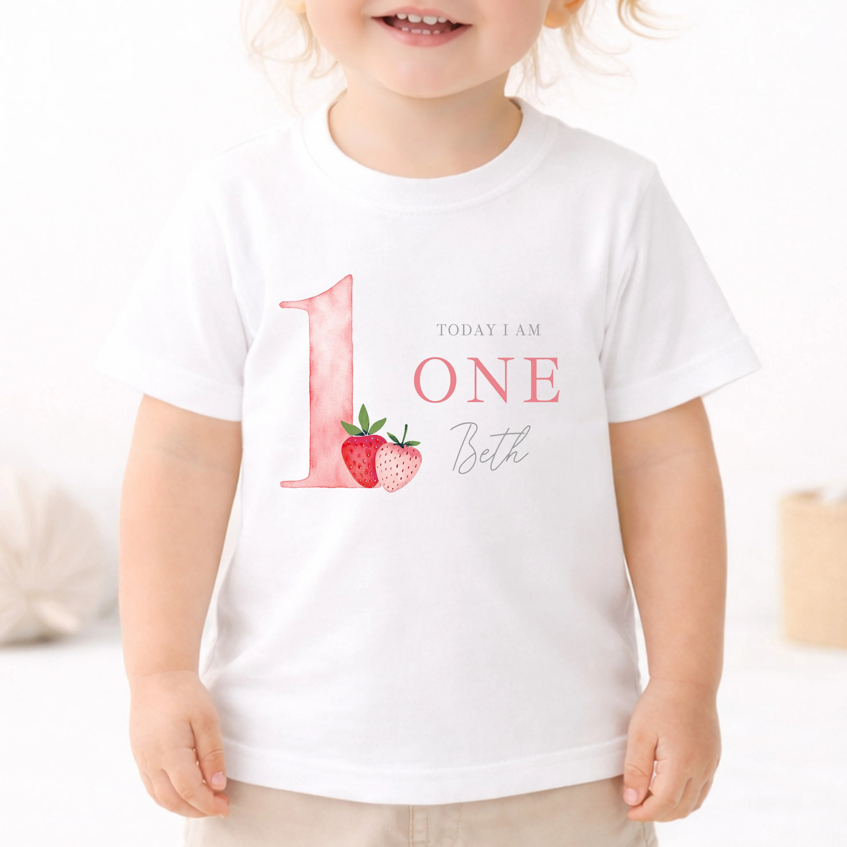 Personalised Strawberries Today I Am One First Birthday T-Shirt - Image 2