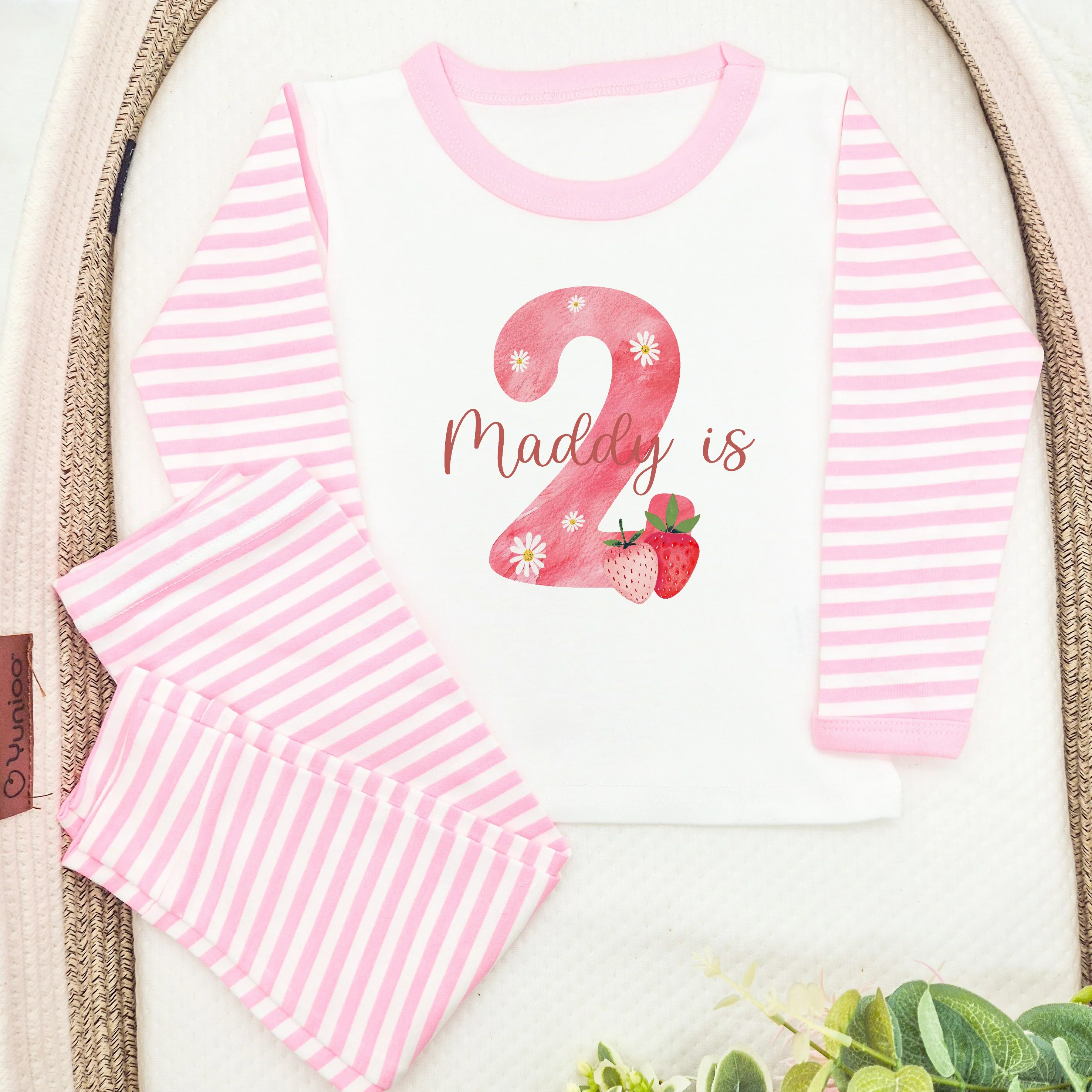 Personalised Strawberry Pink Stripe 2nd Birthday Pyjamas