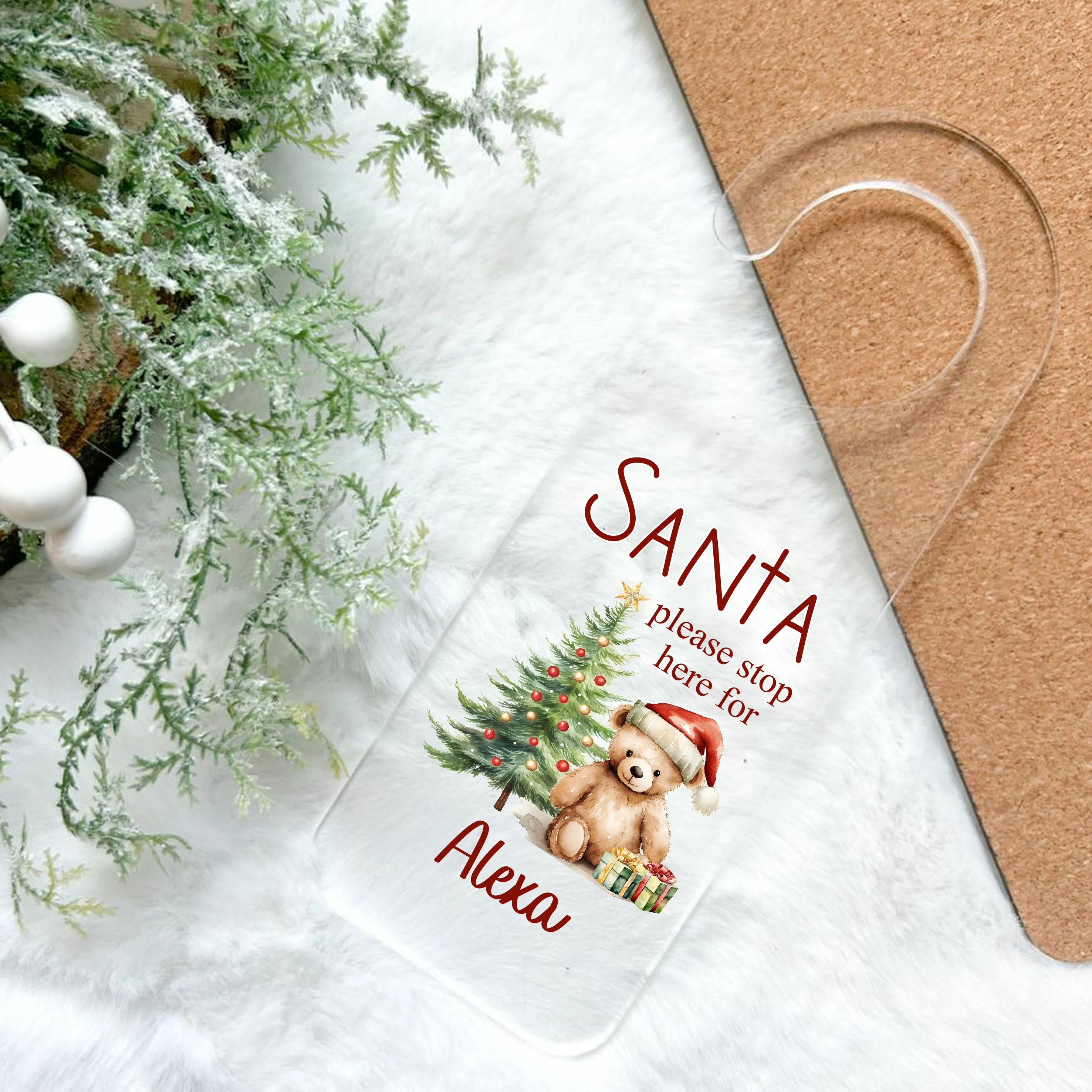Personalised Red Teddy Santa Stop Here Door Sign - Image 2