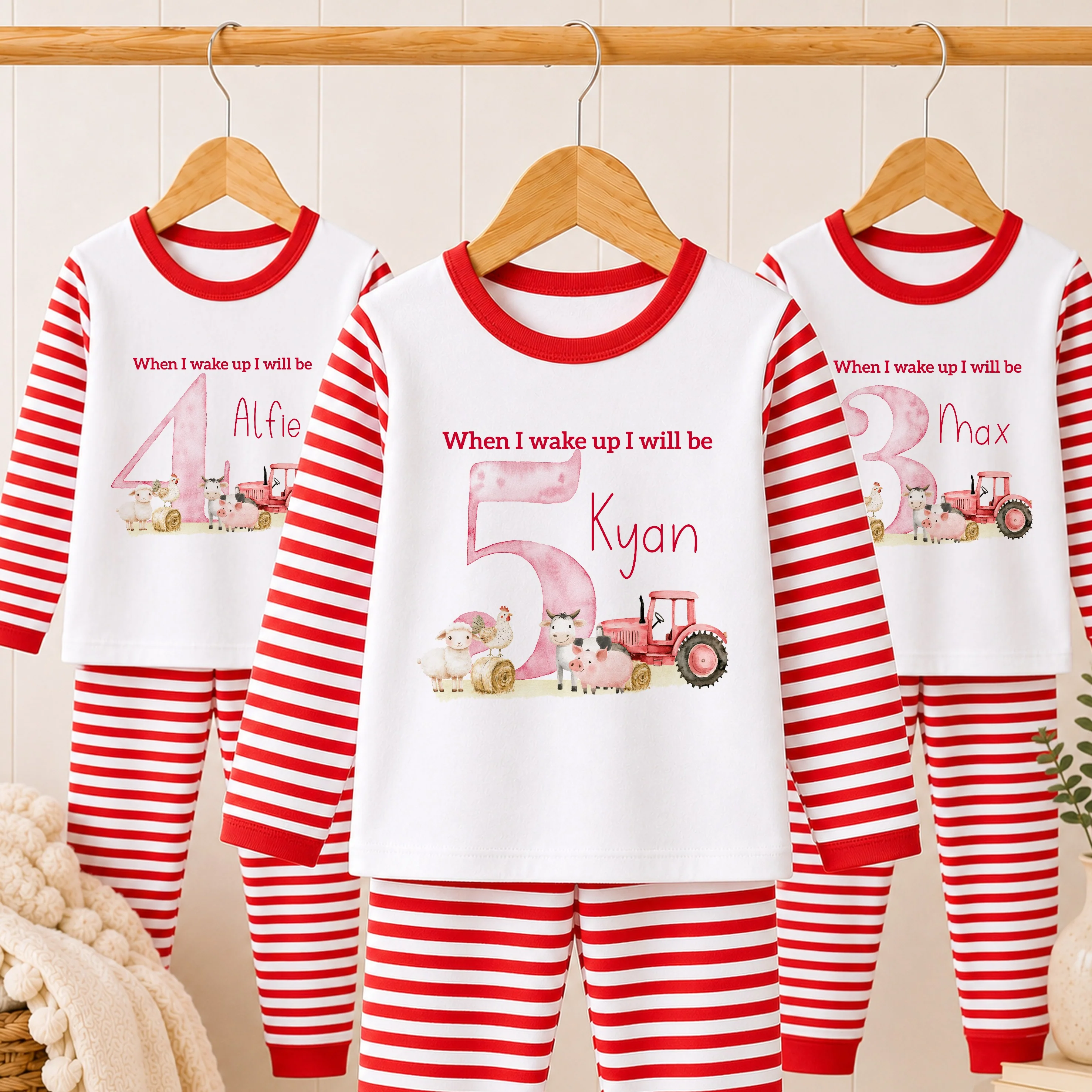 Personalised Red Tractor Any Age Birthday Pyjamas - Image 2