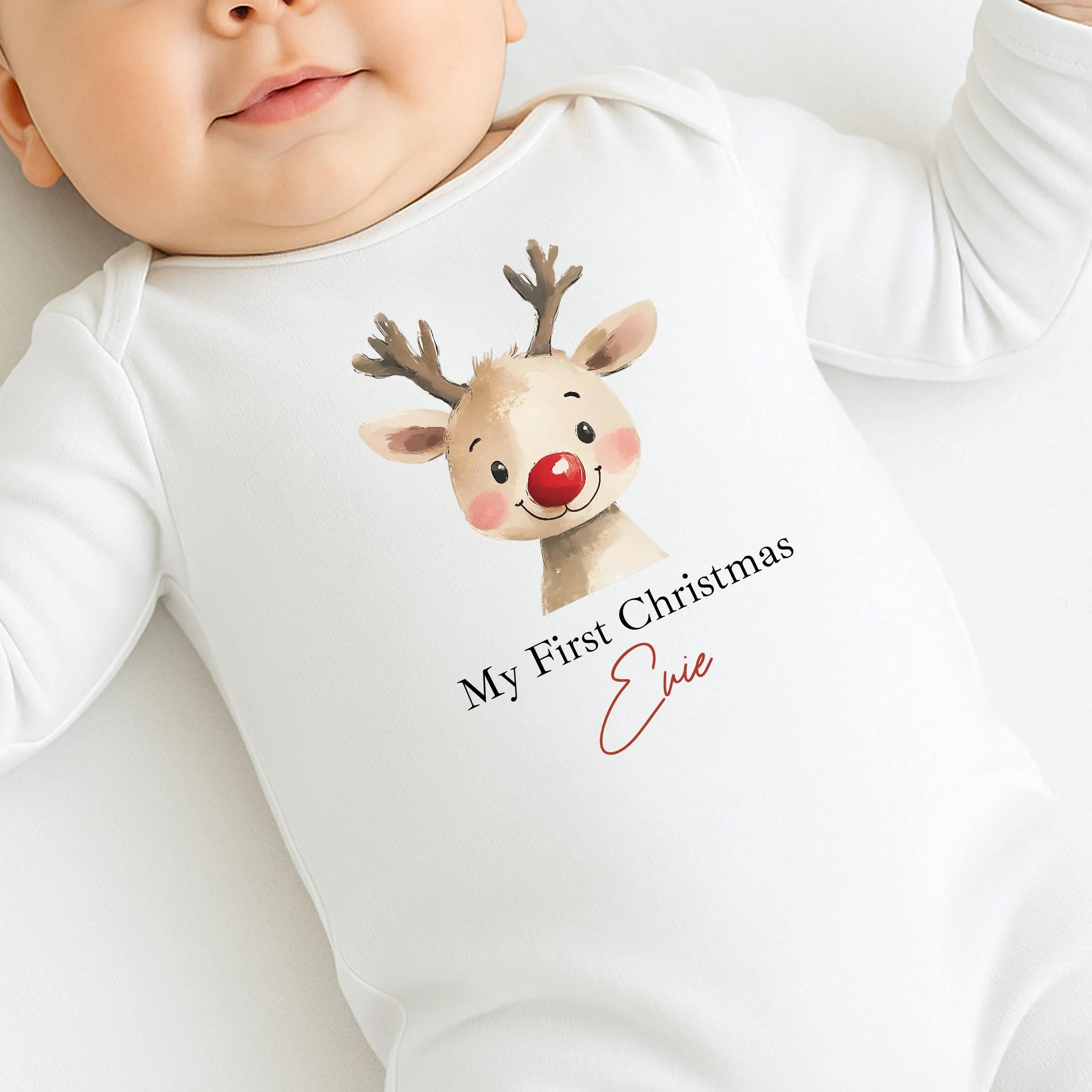 Personalised Reindeer My First Christmas Baby Grow, Vest or Bib - Image 4