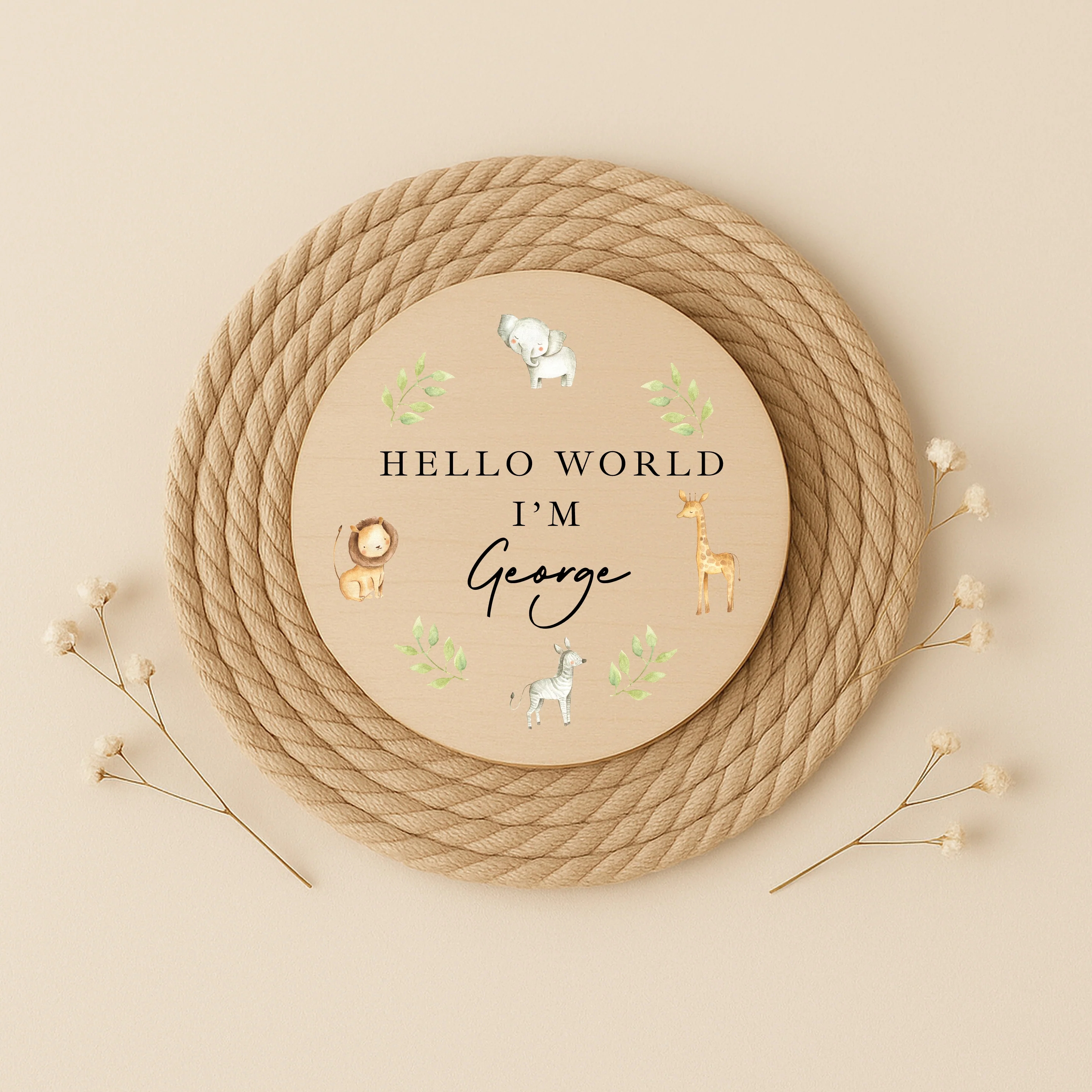 Personalised Safari Animals Wooden Announcement Plaque - Image 2