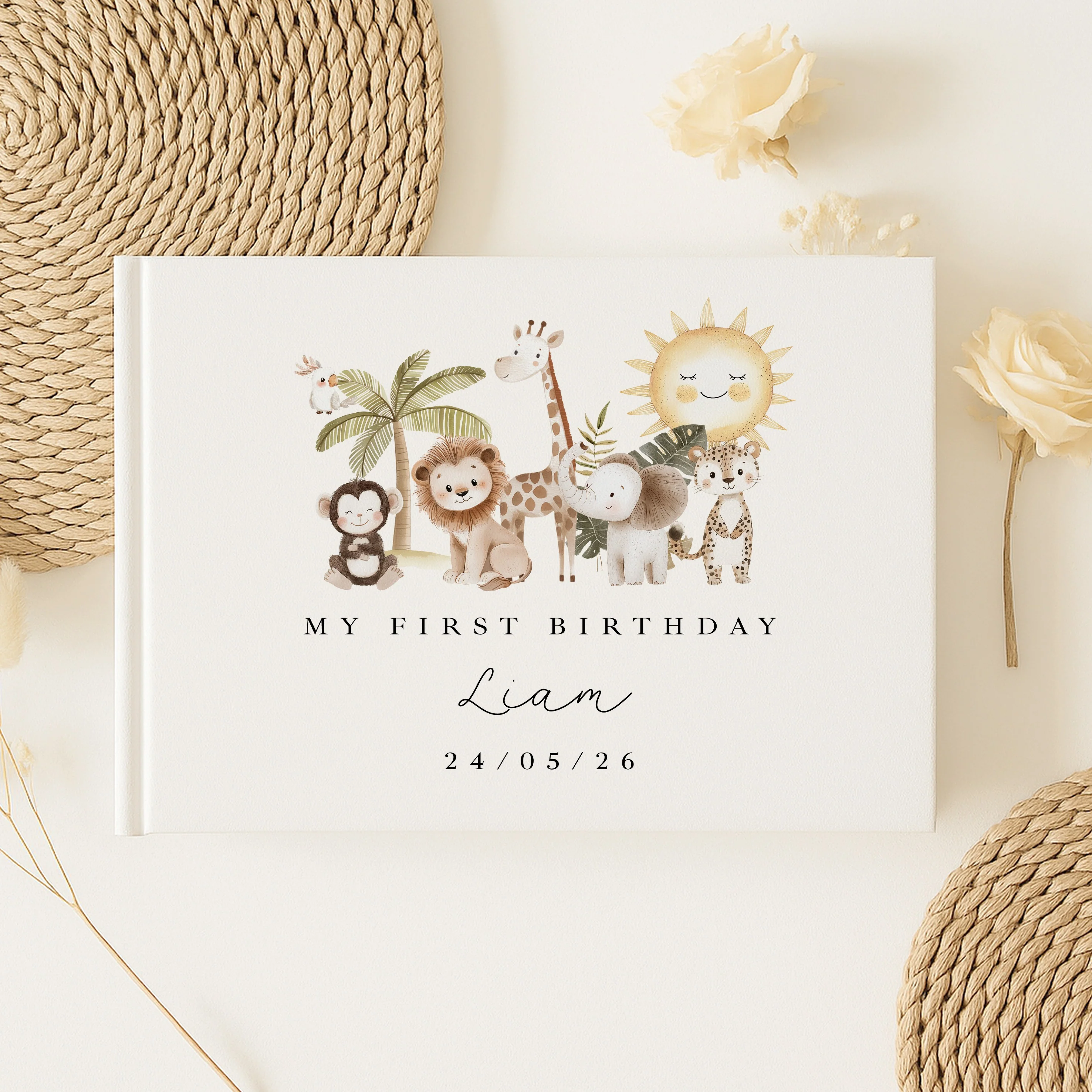 Personalised Safari Scene First Birthday Guest Book - Image 3
