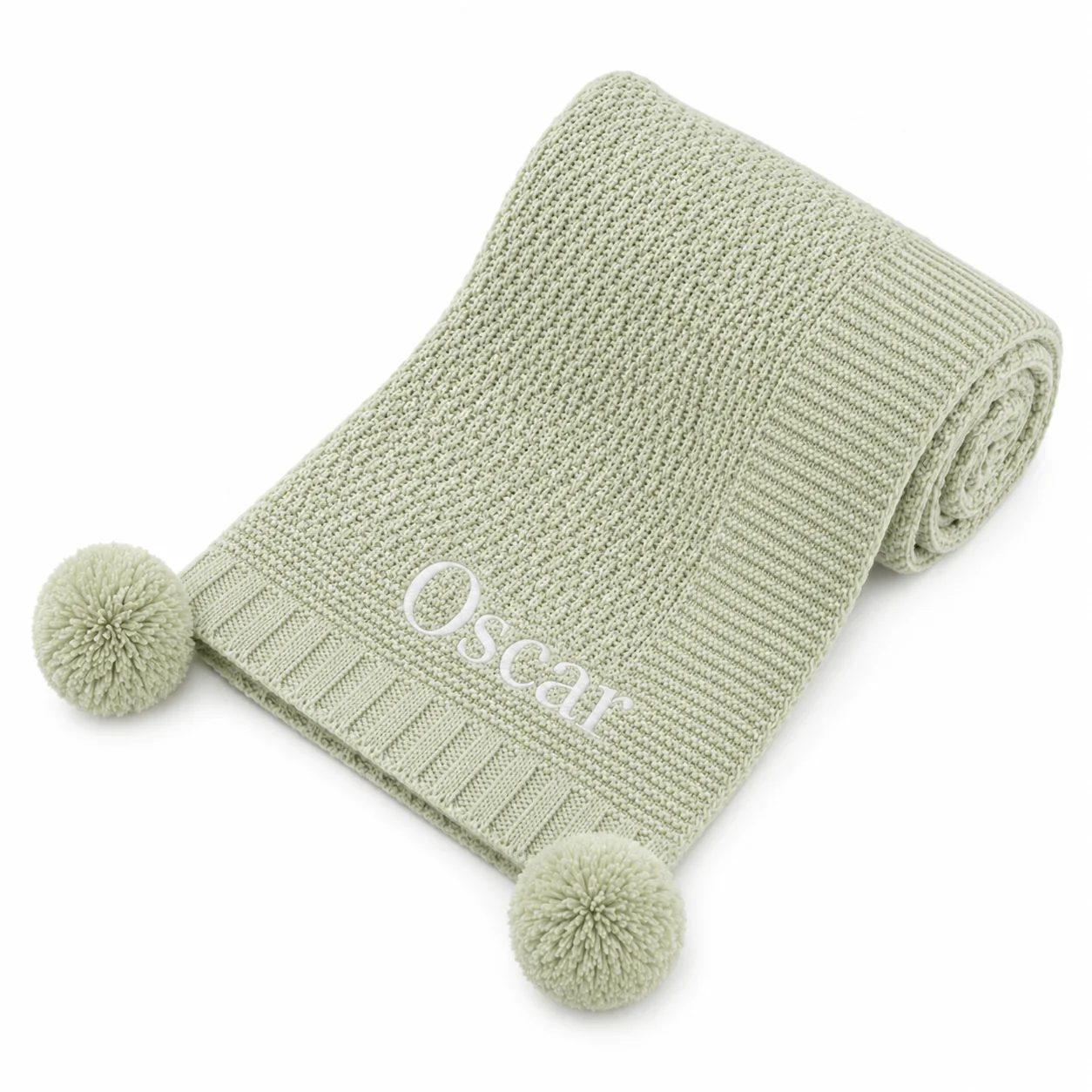 Personalised Sage Embroidered Knitted Baby Blanket - Image 2