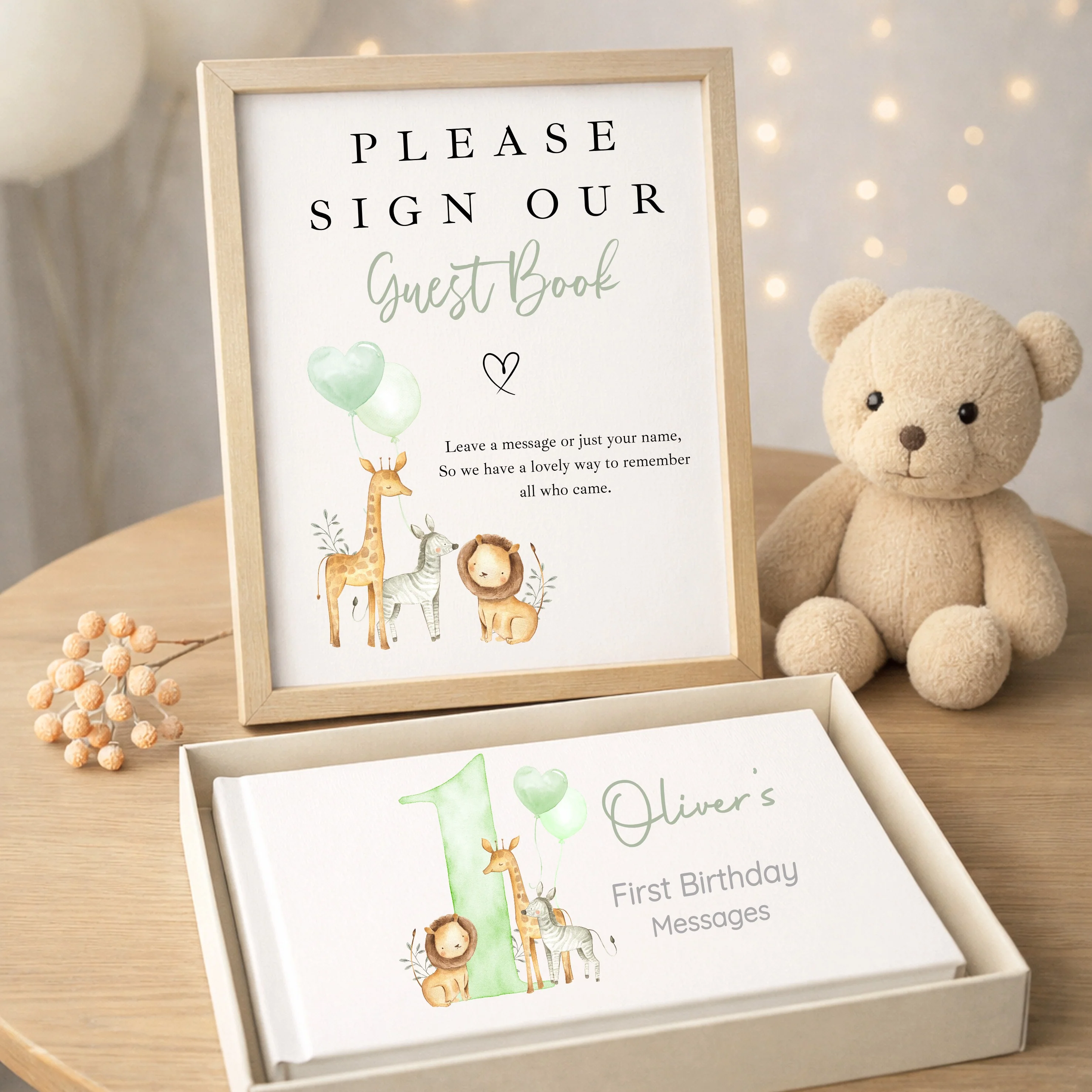 Personalised Sage Green Safari Any Age Birthday Party Guest Book - Image 4