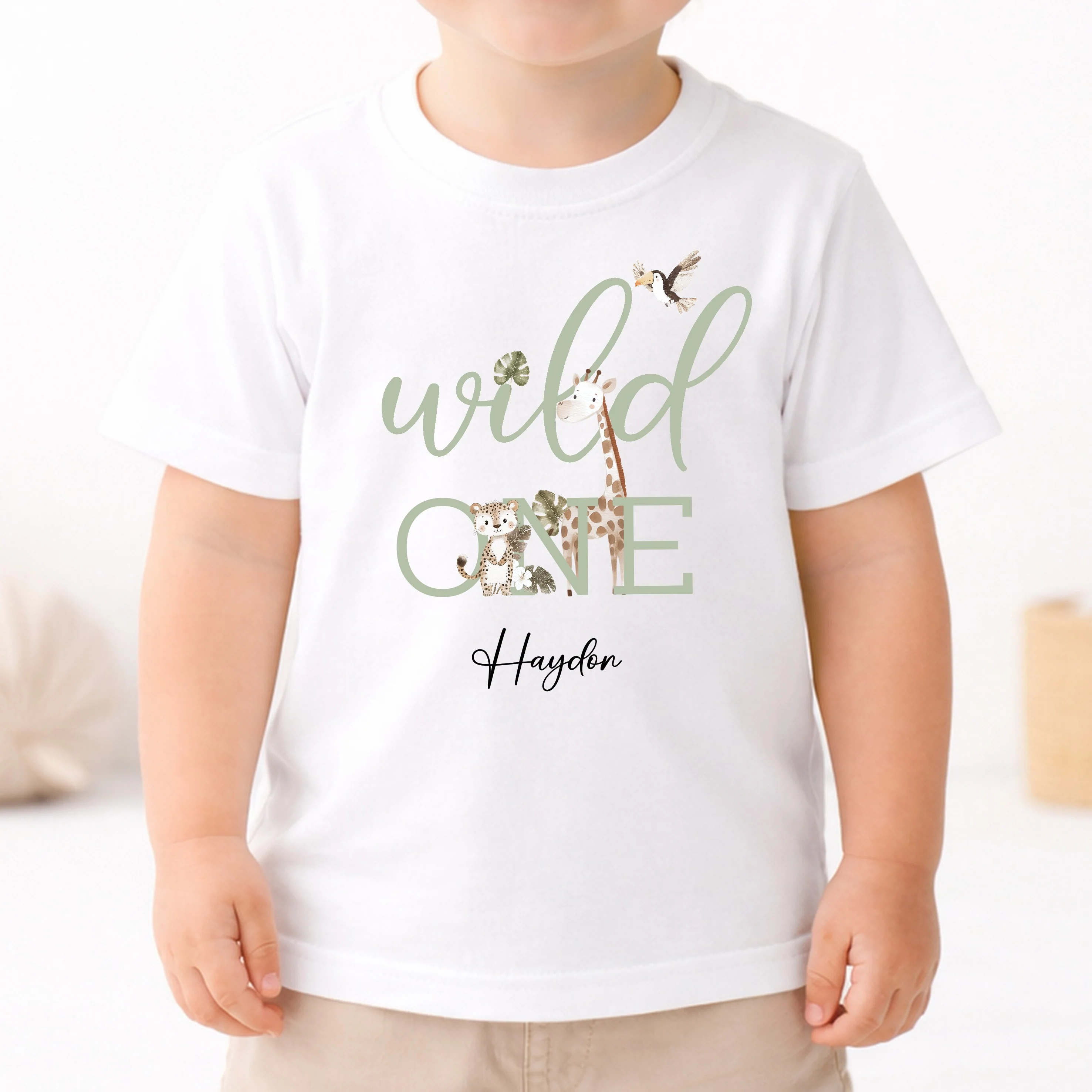 Personalised Sage Green Wild One Safari First Birthday T-Shirt - Image 3