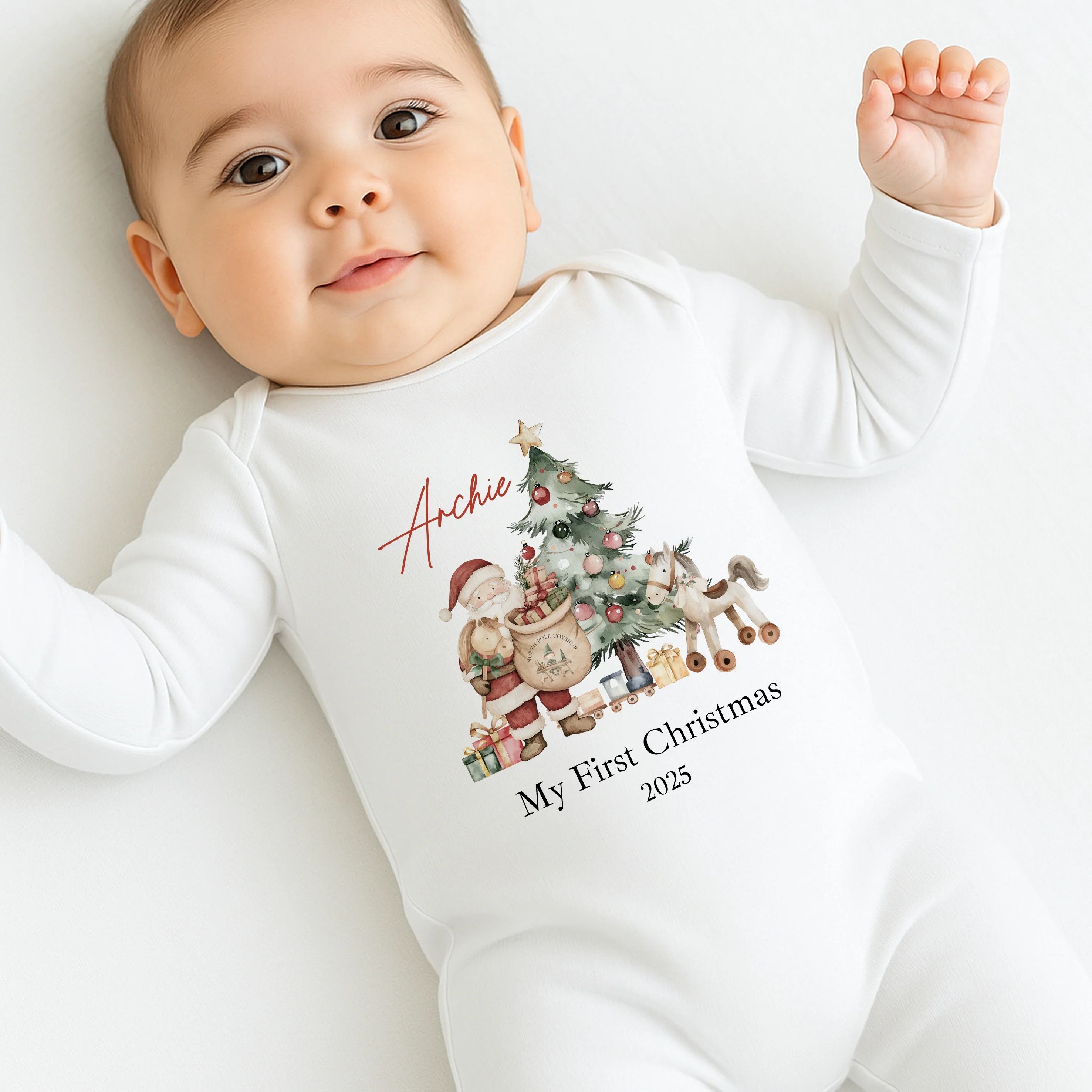 Personalised Santa & Co First Christmas Baby Grow/Vest/Bib
