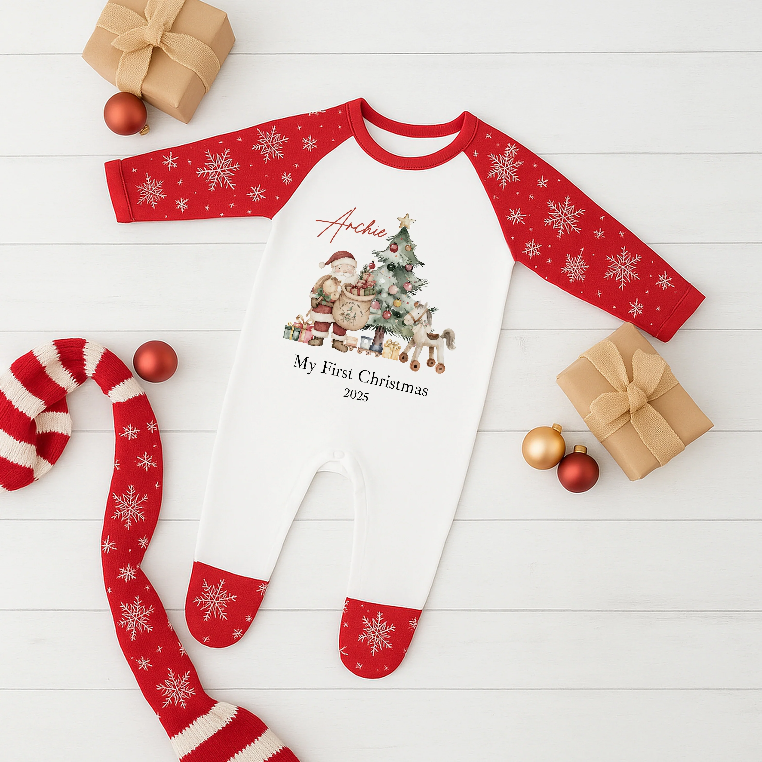 Personalised Santa & Co First Christmas Baby Grow/Vest/Bib - Image 2