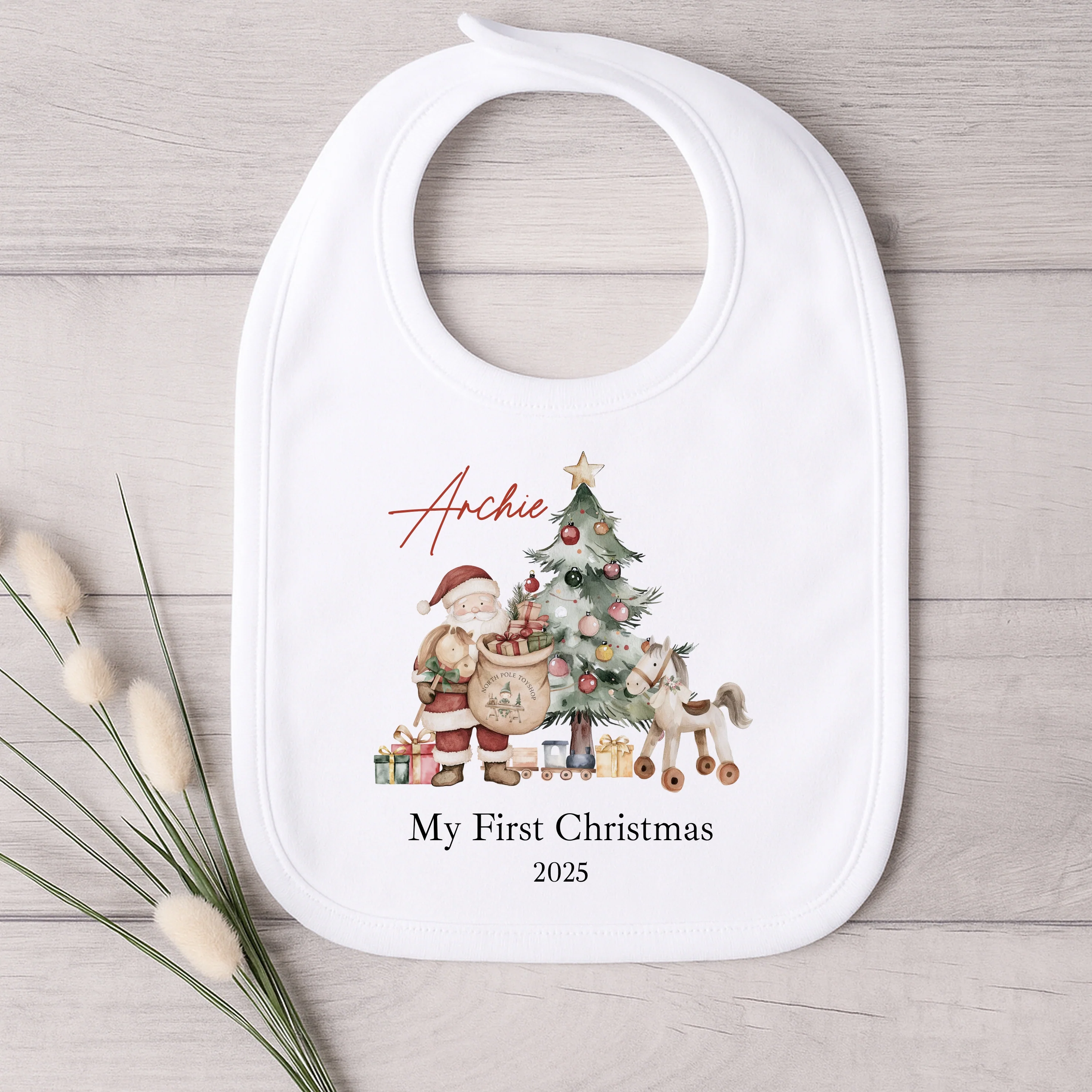 Personalised Santa & Co First Christmas Baby Grow/Vest/Bib - Image 6