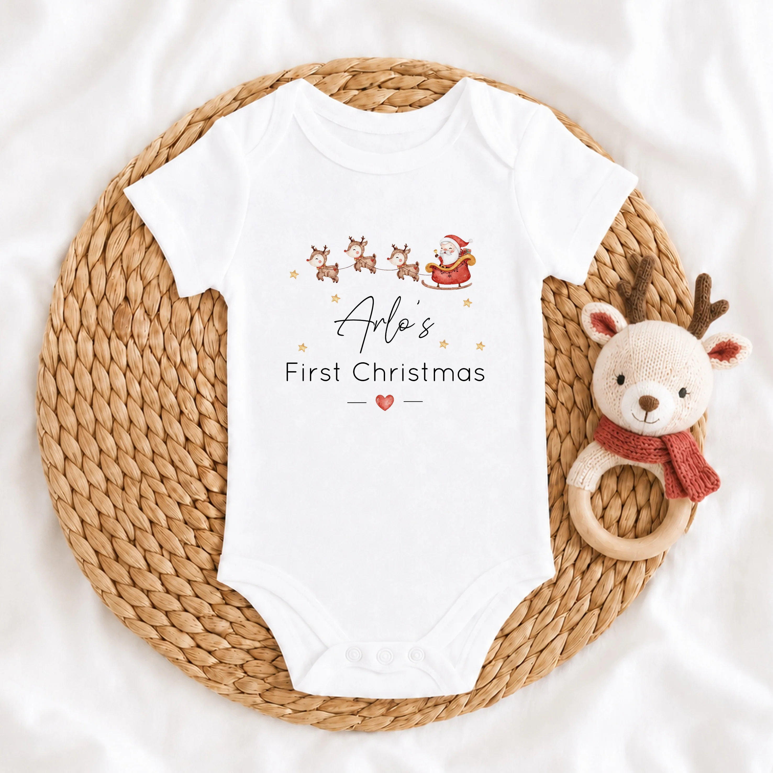 Personalised Santa Sleigh My First Christmas Baby Grow, Vest or Bib - Image 4