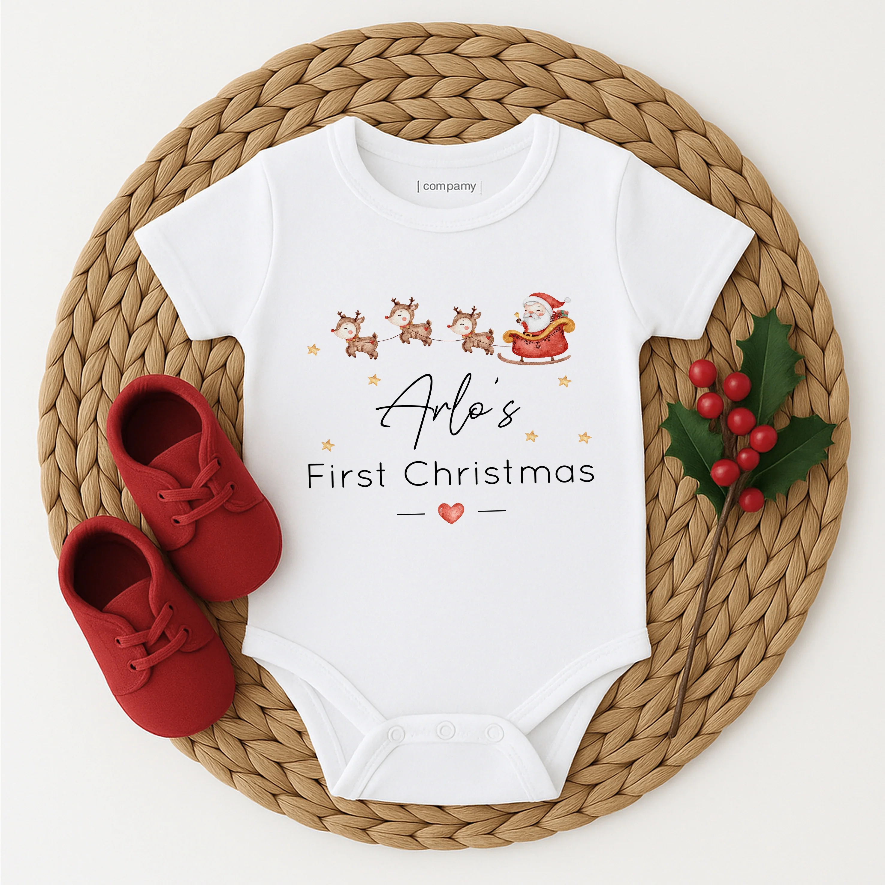Personalised Santa Sleigh My First Christmas Baby Grow, Vest or Bib - Image 5