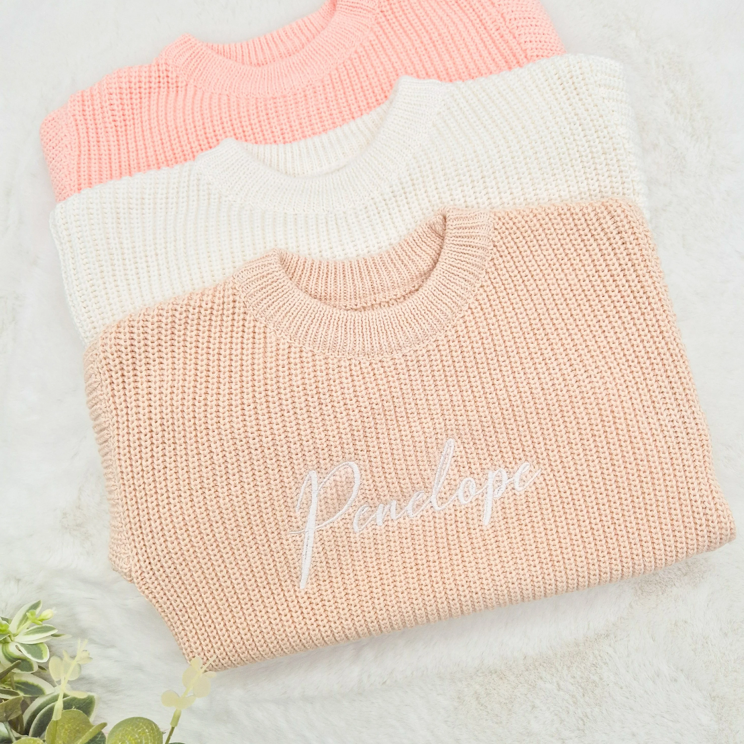 Personalised Script Name Embroidered Oversized Long Sleeve Knitted Romper - Image 3