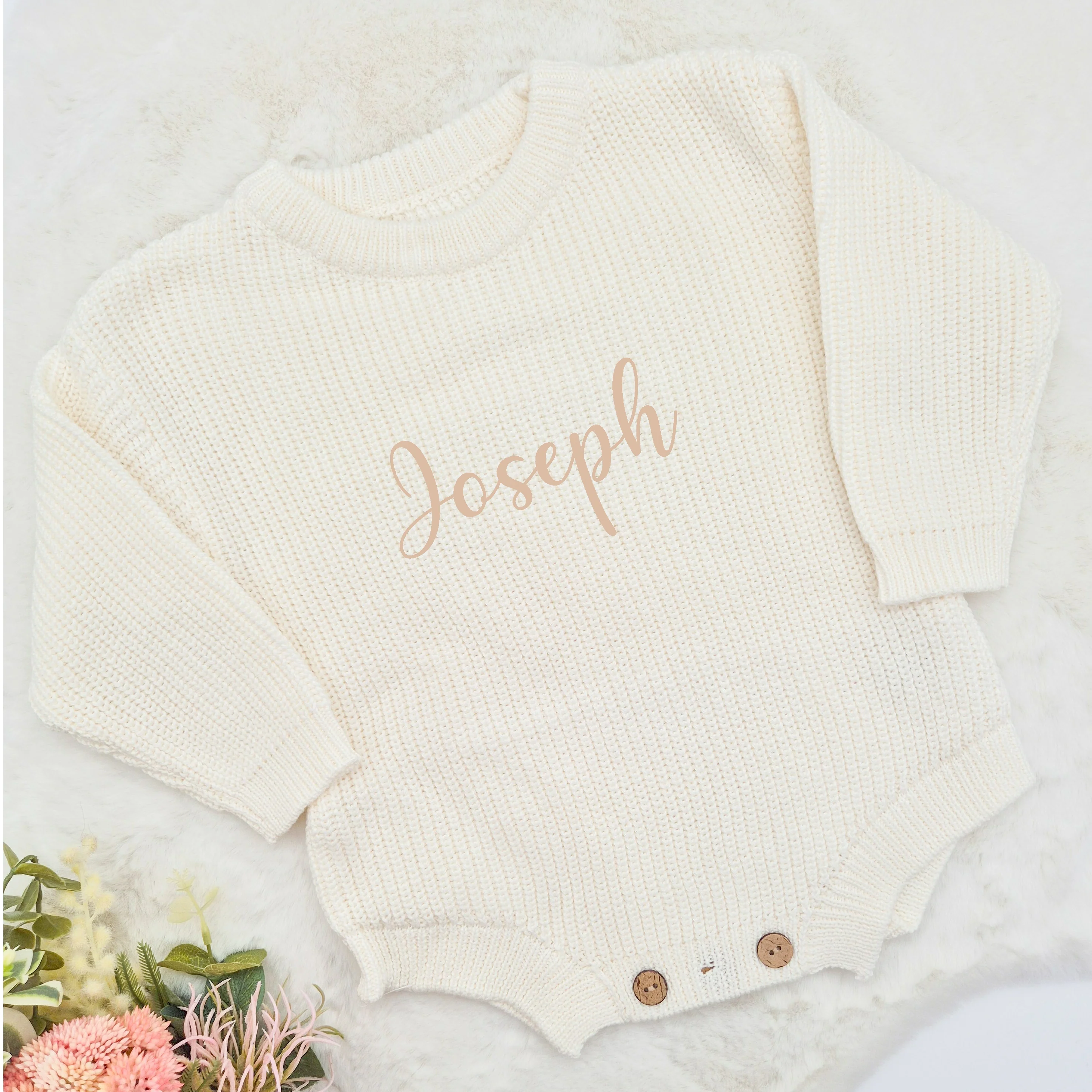 Personalised Script Name Embroidered Oversized Long Sleeve Knitted Romper - Image 4