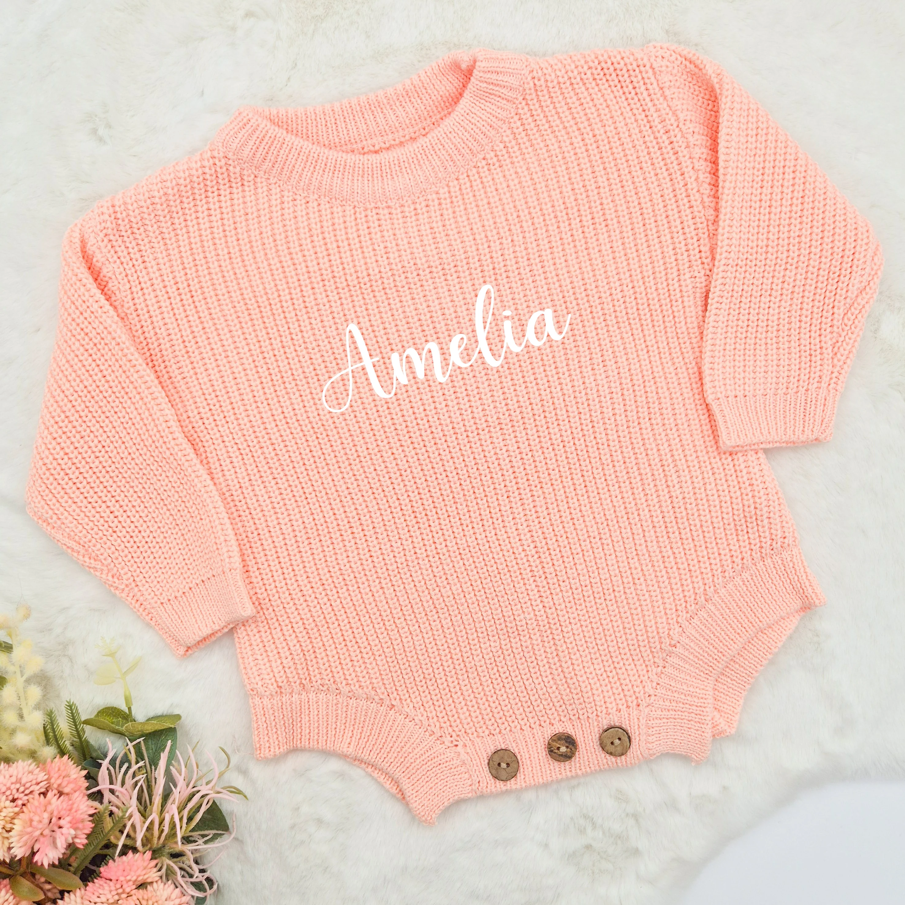 Personalised Script Name Embroidered Oversized Long Sleeve Knitted Romper - Image 6