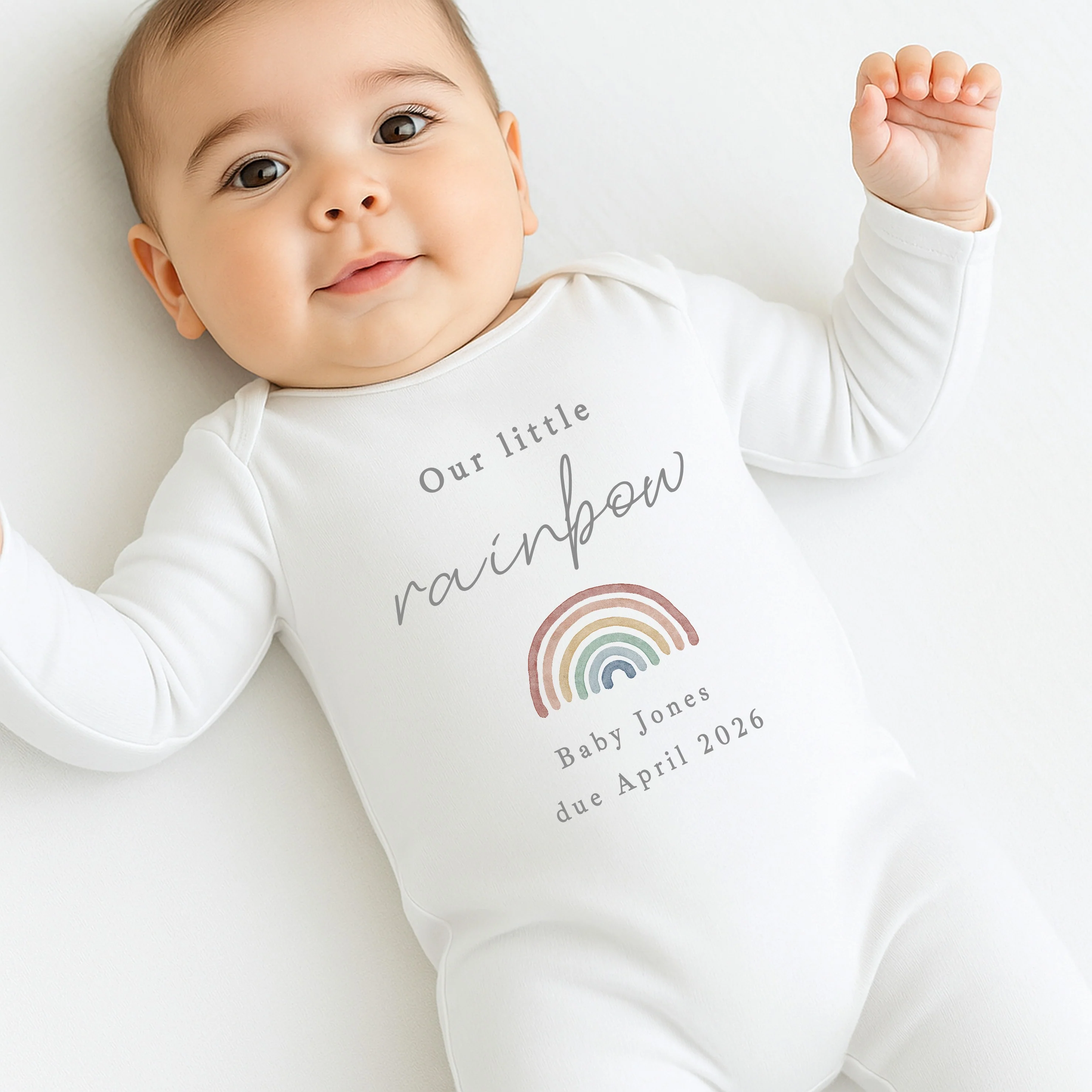 Personalised Script Our Little Rainbow IVF Baby Announcement Vest - Image 2