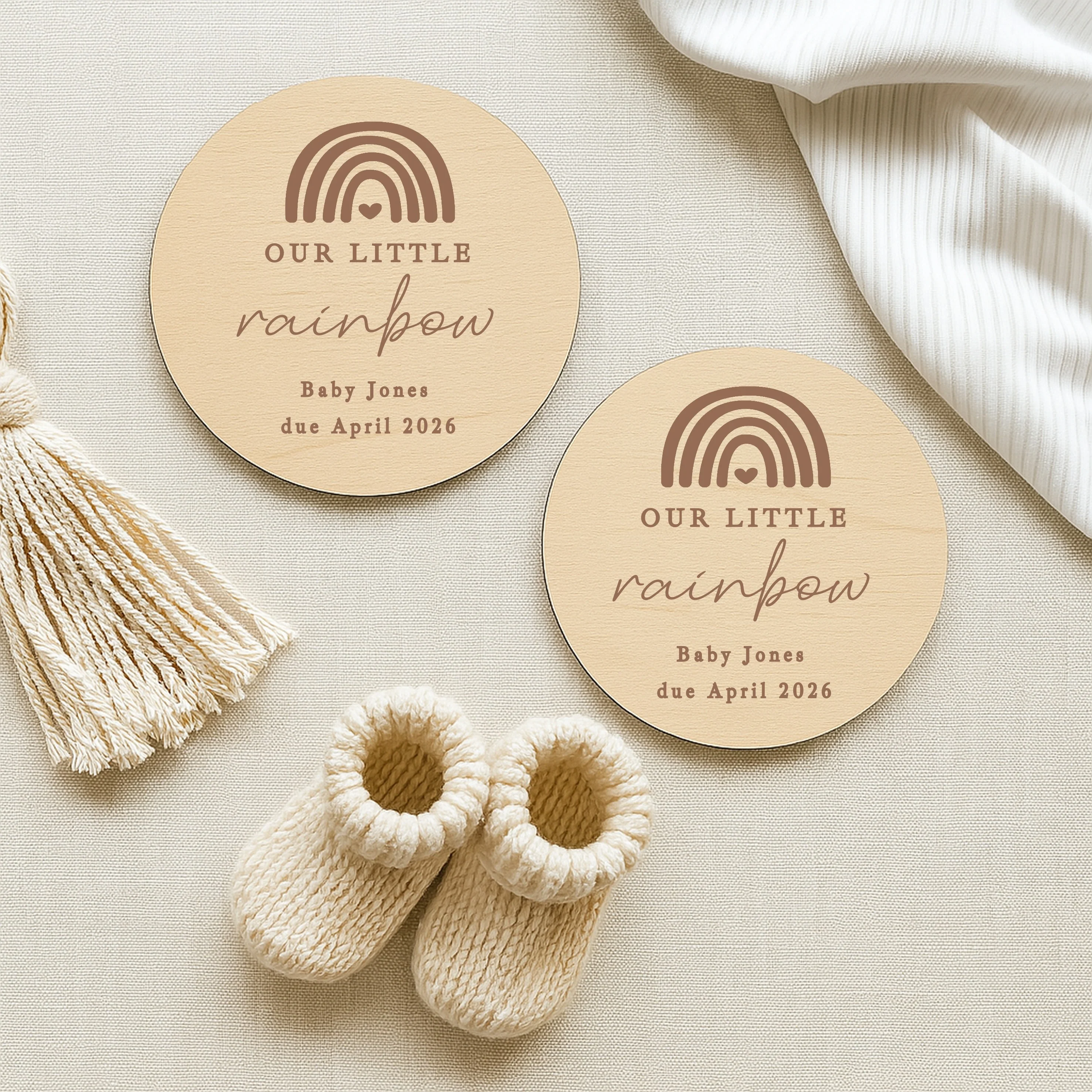 Personalised Script Our Little Rainbow IVF Wooden Baby Announcement Plaque - Image 2